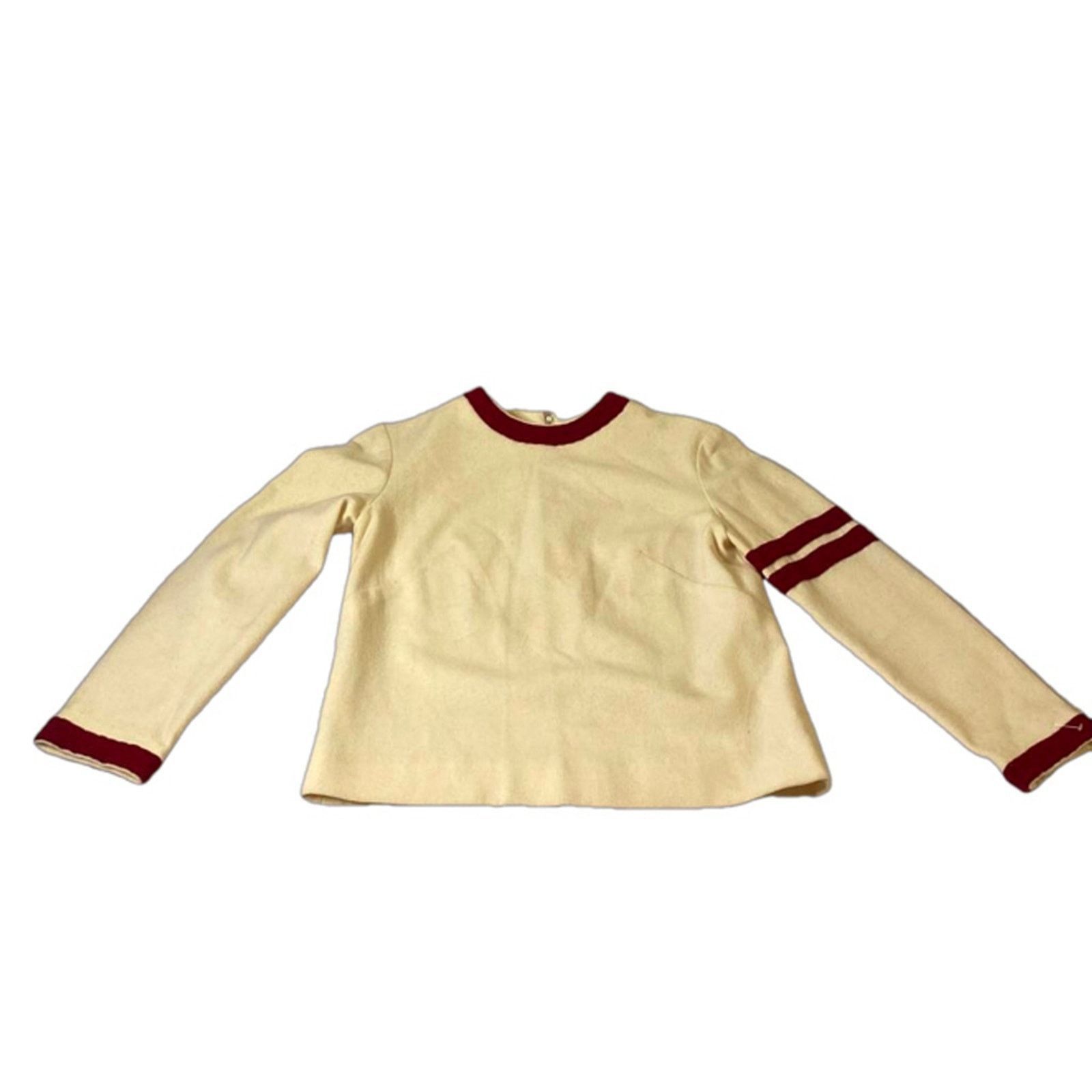 Vintage Vintage 70s Girls Outfit Cream Maroon Trim Top & Houndstooth Size 25" / US 0 / IT 36 - 3 Thumbnail
