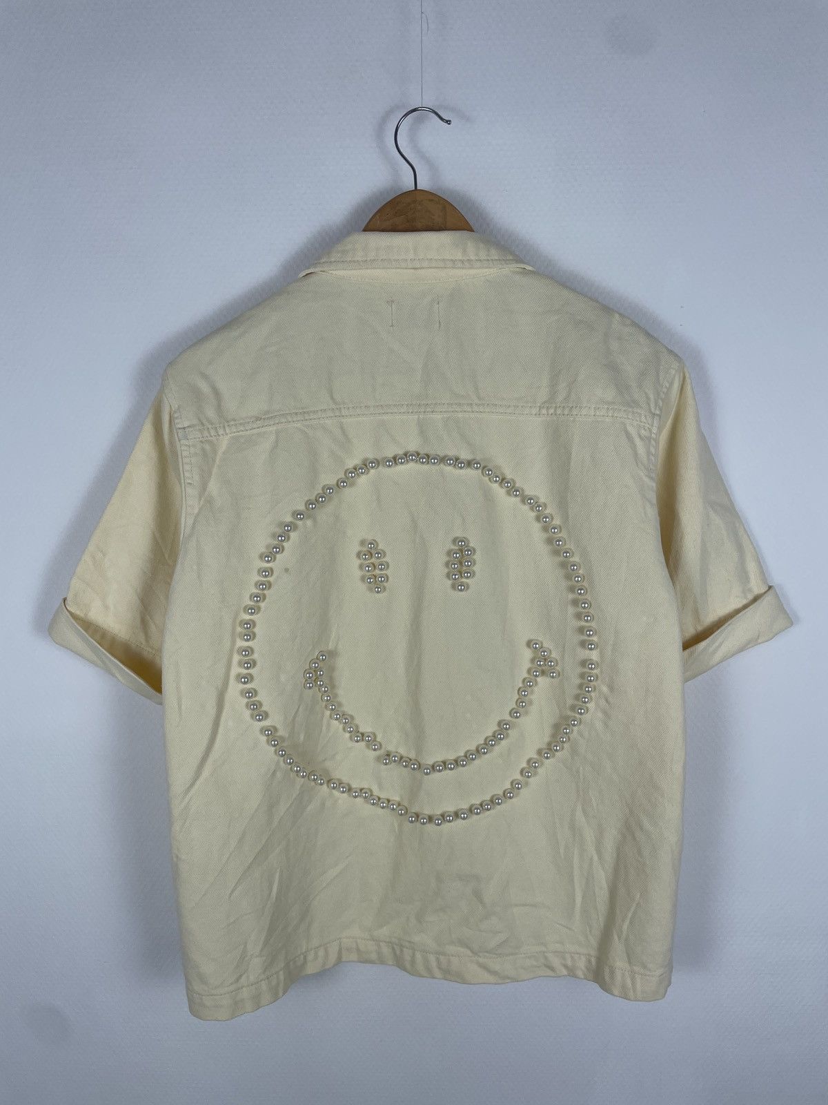 Acne Studios Rare Embroidered Smiley Face Big Logo Short Sleeve Denim Jeans Jacket Coat Bomber Size L / US 10 / IT 46 - 1 Thumbnail