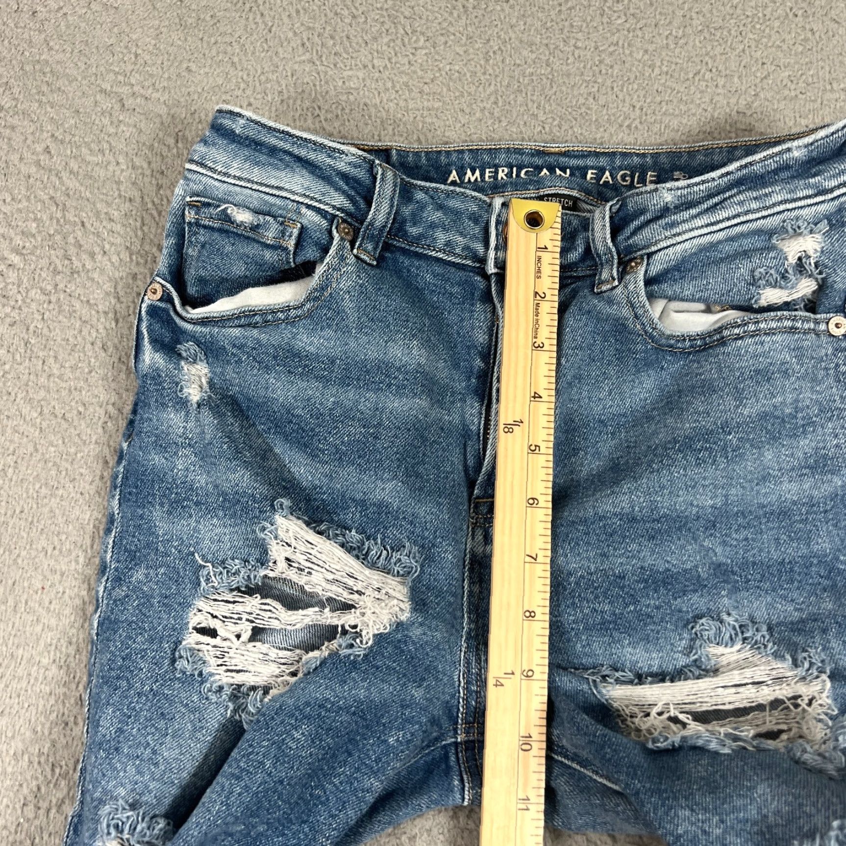 American Eagle Outfitters VINTAGE American Eagle Outfitters Women's Mom Jeans Size 2 Short High Rise Distressed Stretch Denim Blue Size 26" / US 2 / IT 38 - 3 Thumbnail
