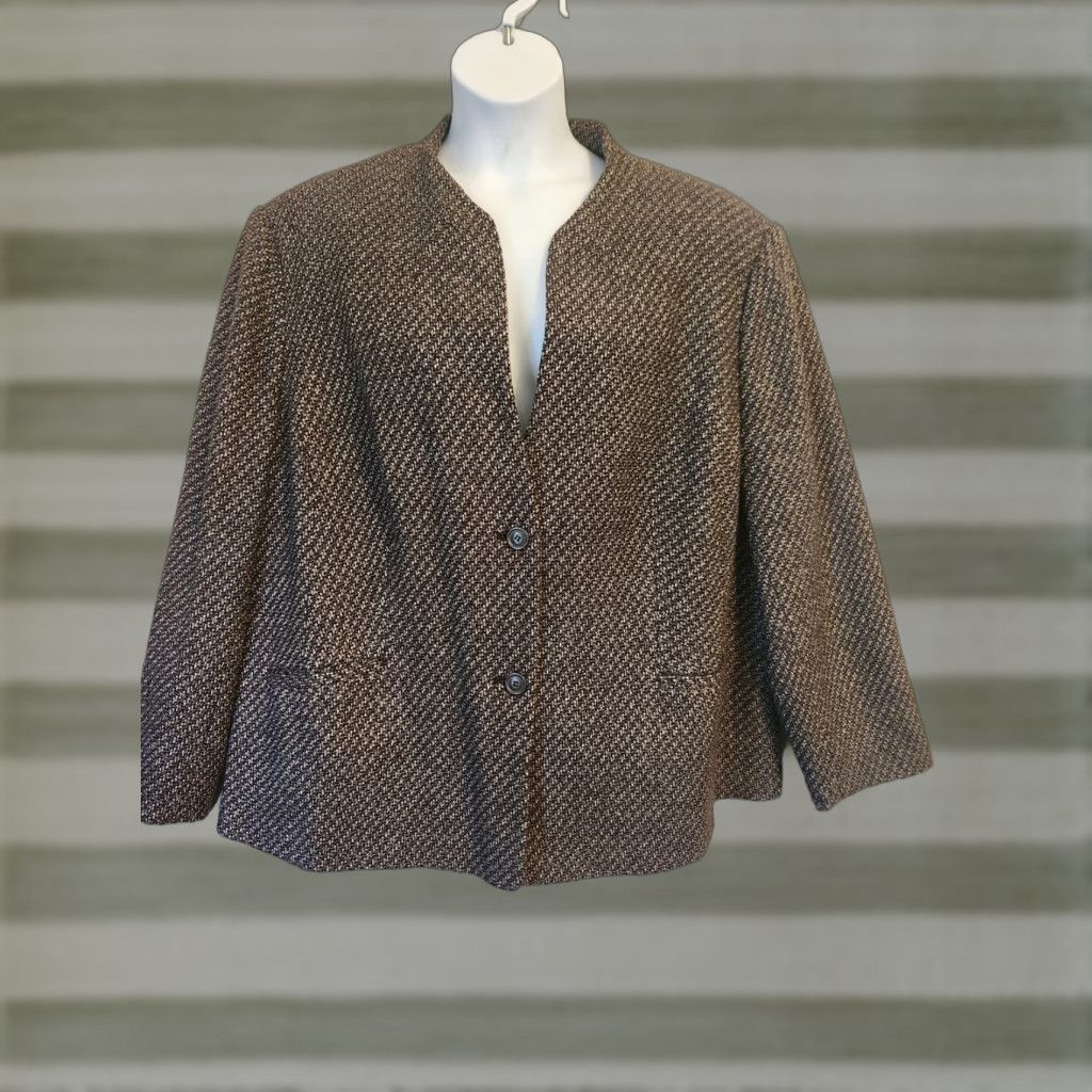 Vintage VINTAGE JG Hook Collarless Tweed V-Neck Blazer Jacket 30W Plus Women Brown Tweed Blazer Jacket Size 4XL / US 24-26 - 1 Thumbnail