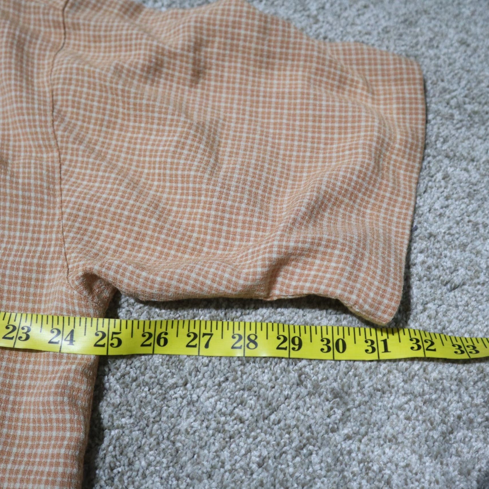 Van Heusen Van Heusen Shirt Short Sleeve Button Up Orange Coral Checked Rayon Men's L Large Size US 33 - 5 Thumbnail