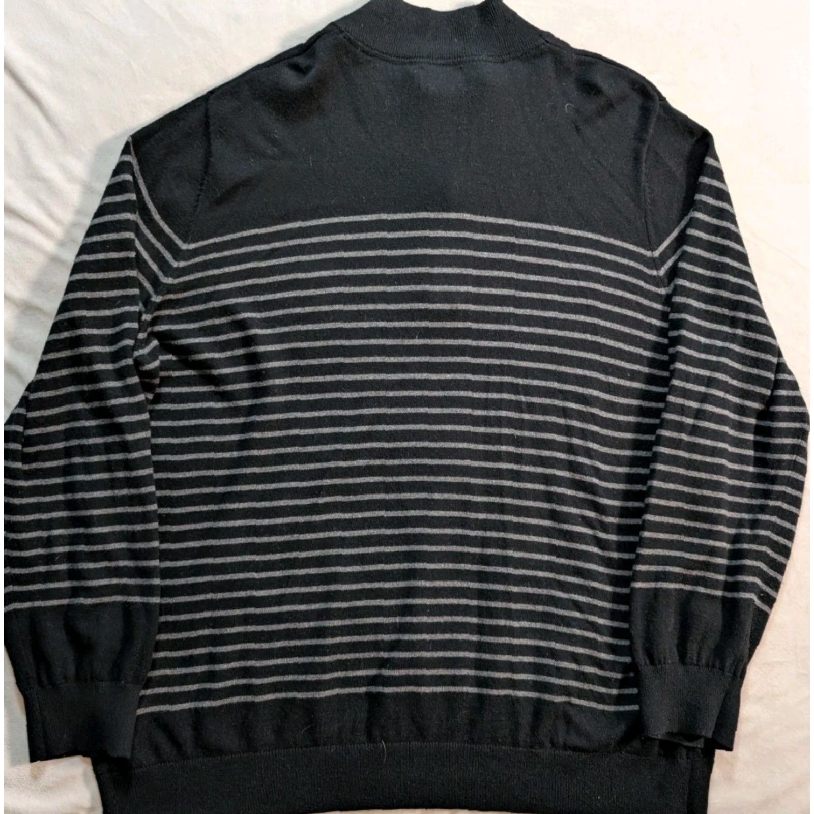 Vintage L.L. Bean Sweater Men 2XL Black Striped 1/4 Zip Cashmere Cotton Knit Mock Neck Mens Regular Big & Tall Fold Size US XXL / EU 58 / 5 - 5 Thumbnail