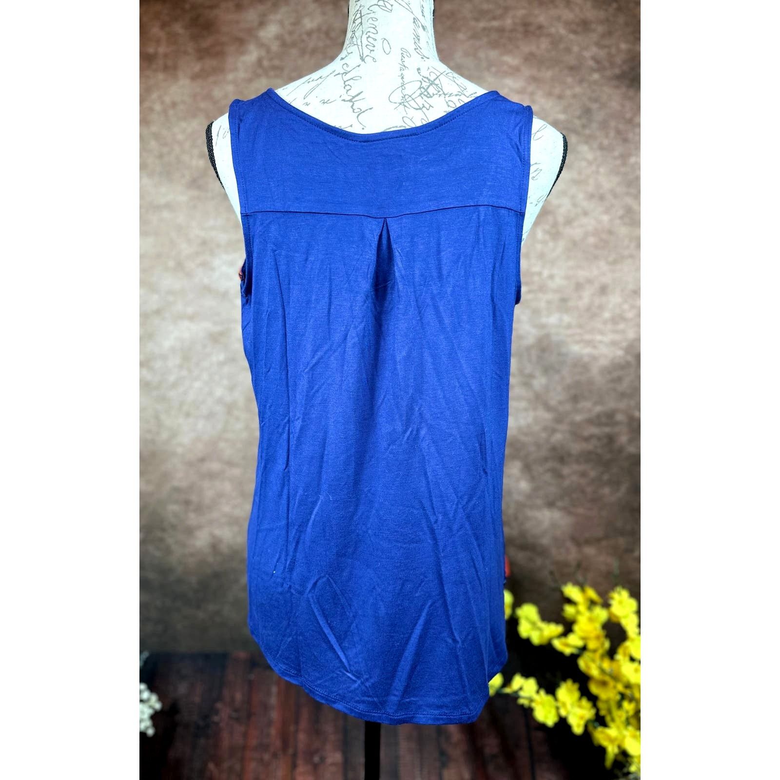 Other Fortune + Ivy Kason Split Neck Sleeveless Blouse Blue Red L Size L / US 10 / IT 46 - 7 Thumbnail