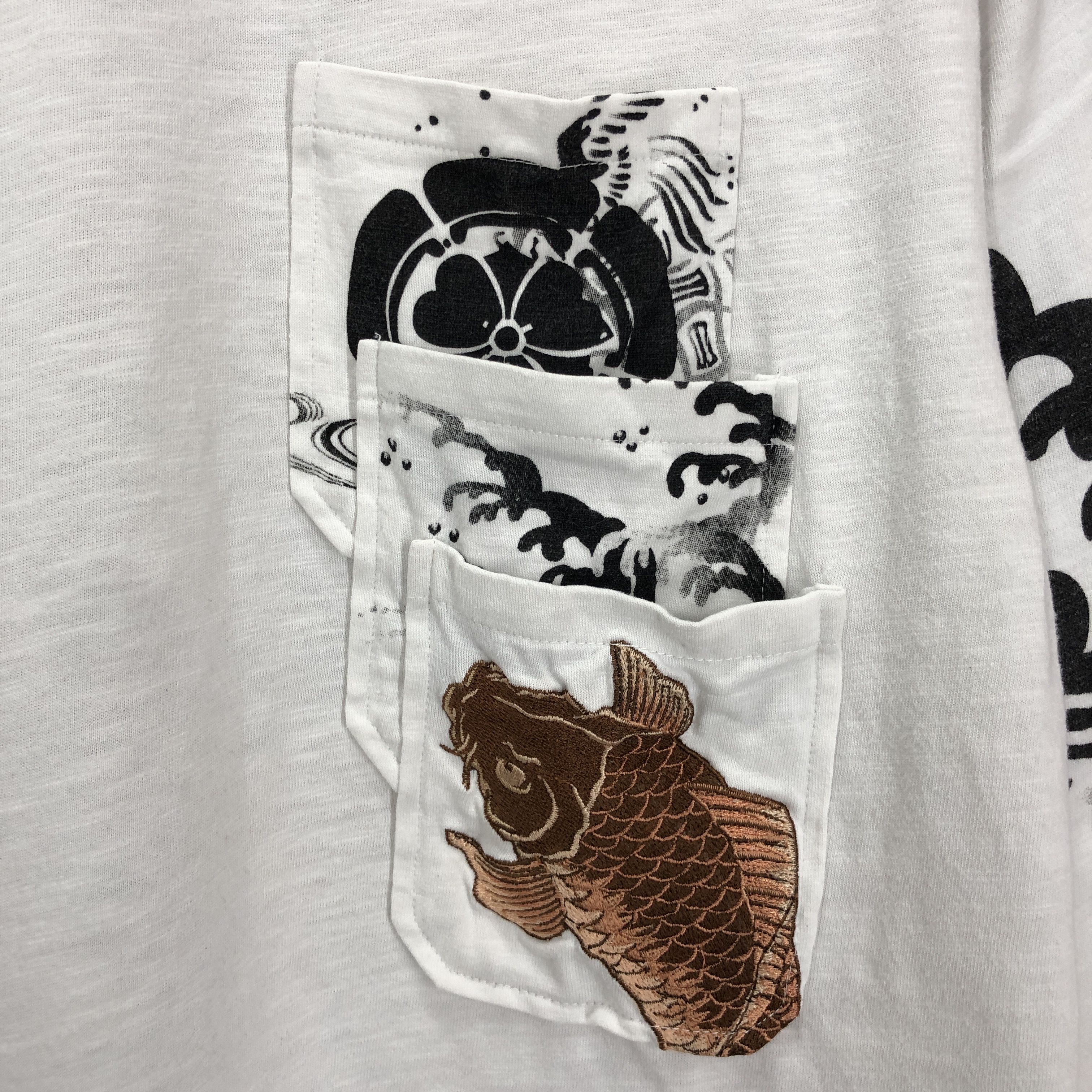 Japanese Brand KARAKURI Embroidery Koi Rare Triple Pocket L/S Tees #1583/01 Size US M / EU 48-50 / 2 - 10 Thumbnail