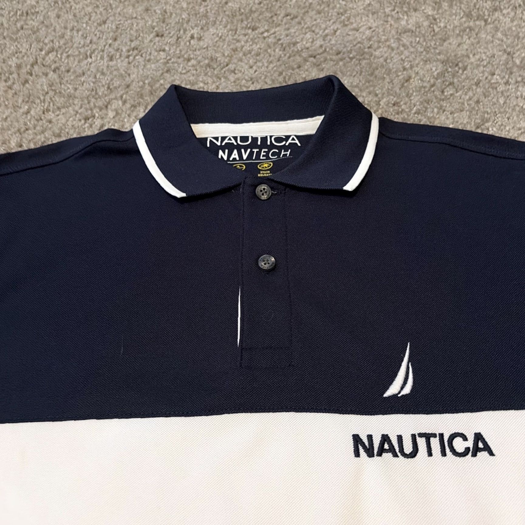 Nautica Nautica NavTech Color Block Polo Collared Shirt Adult Small White Black Blue Colorblock Mens Polo S Size US S / EU 44-46 / 1 - 3 Thumbnail