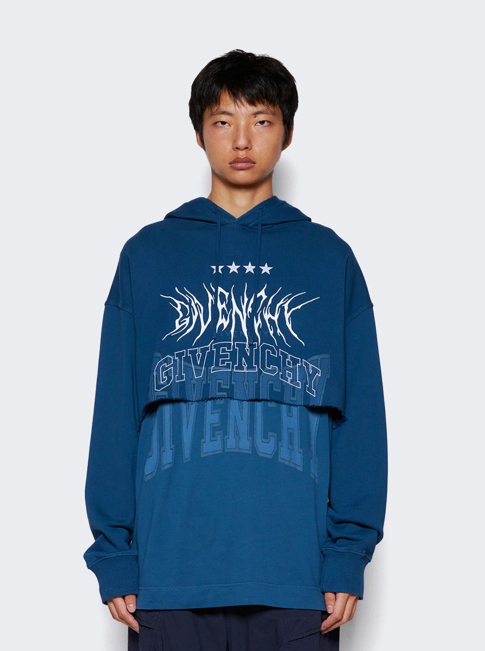 Givenchy Blue Embroidered Multi Logo Oversized Layered Hoodie Size US S / EU 44-46 / 1 - 2 Thumbnail
