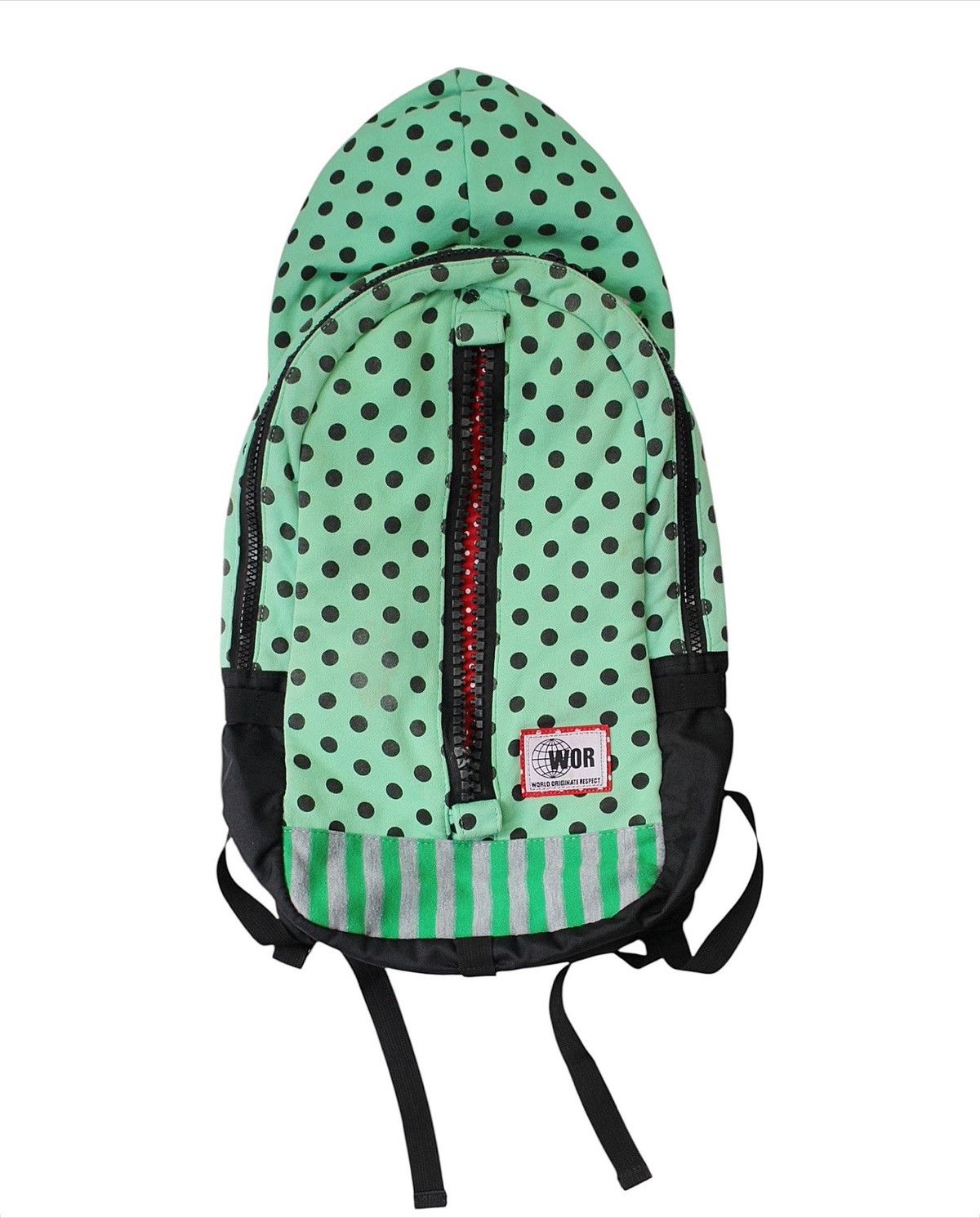 Japanese Brand 2000S HOODED BACKPACK BY WOR – GREEN POLKA DOTS Size ONE SIZE - 1 Thumbnail