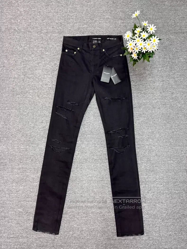 Saint Laurent Paris Saint Laurent Paris Black Knife Cut Destroyed Denim Jeans Size US 26 / EU 42 - 1 Thumbnail