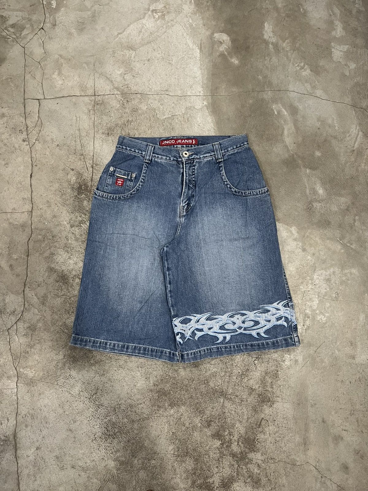 JNCO Rare Vintage Jnco Big Pocket Tribal Design Denim Jorts Size US 30 / EU 46 - 1 Thumbnail