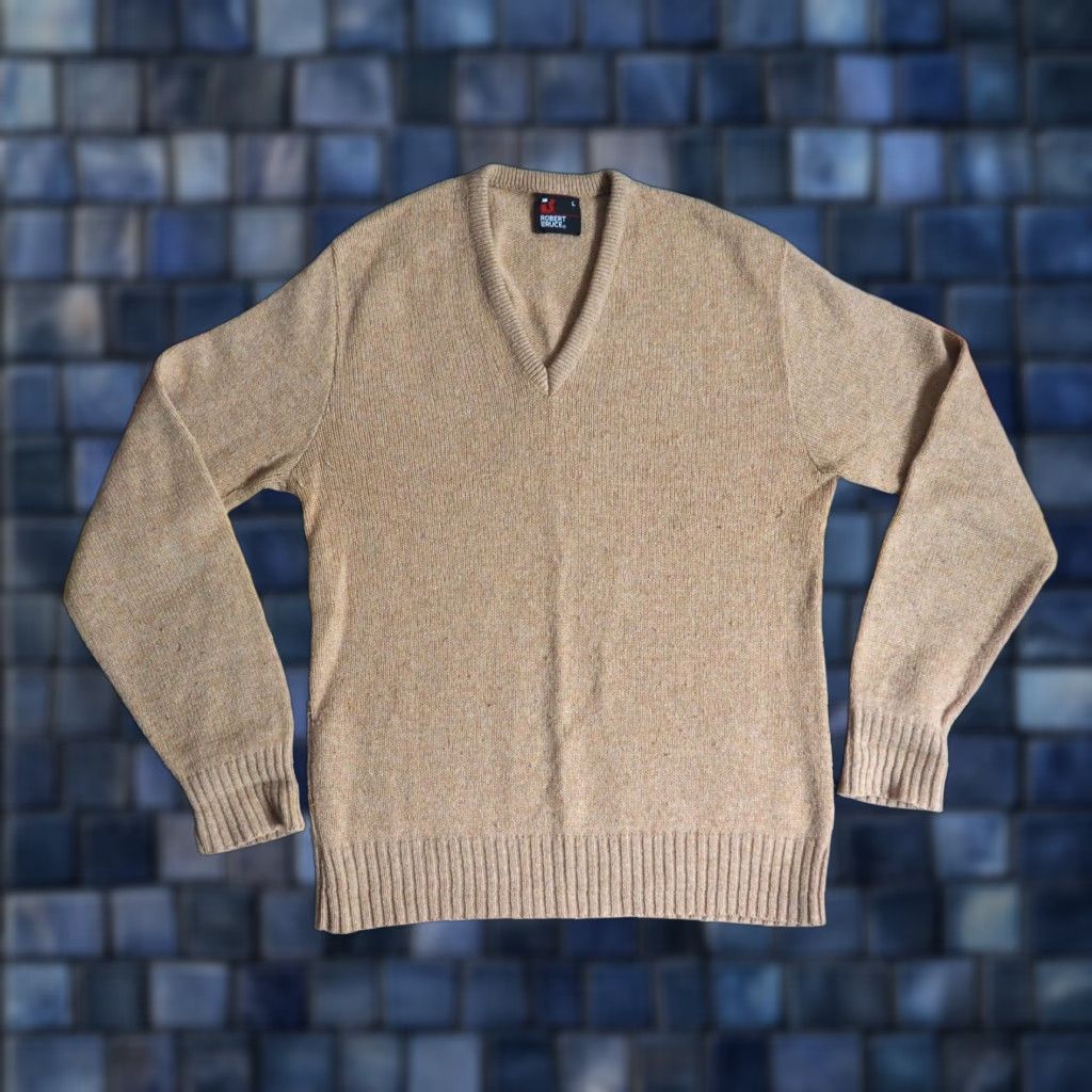 Vintage VTG 70s 80s Robert Bruce Tan Wool V Neck Ivy Prep Pullover Sweater Mens L Brown Size US L / EU 52-54 / 3 - 1 Thumbnail