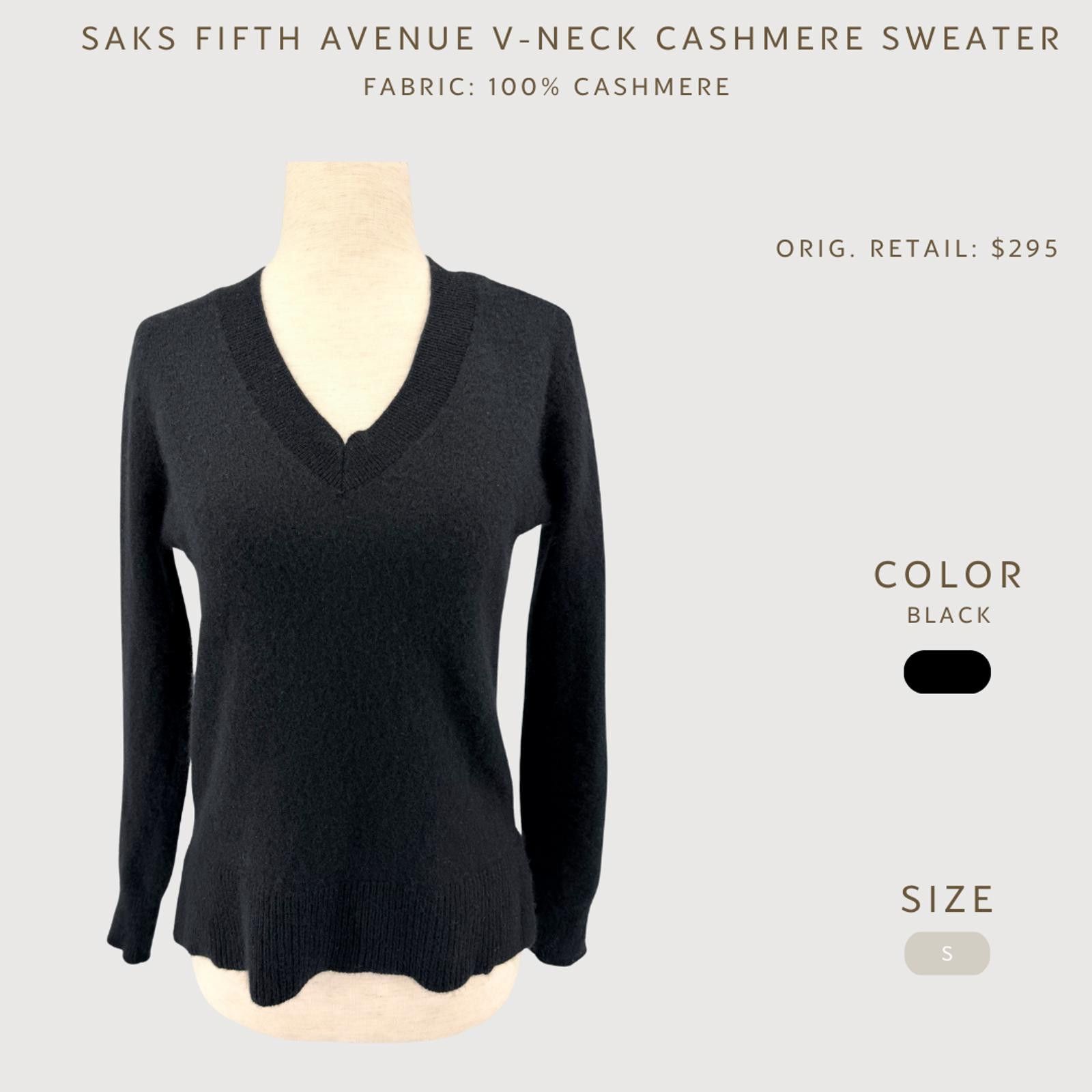 Saks Fifth Avenue Saks Fifth Avenue Sweater Cashmere V-Neck Black S Size S / US 4 / IT 40 - 2 Thumbnail