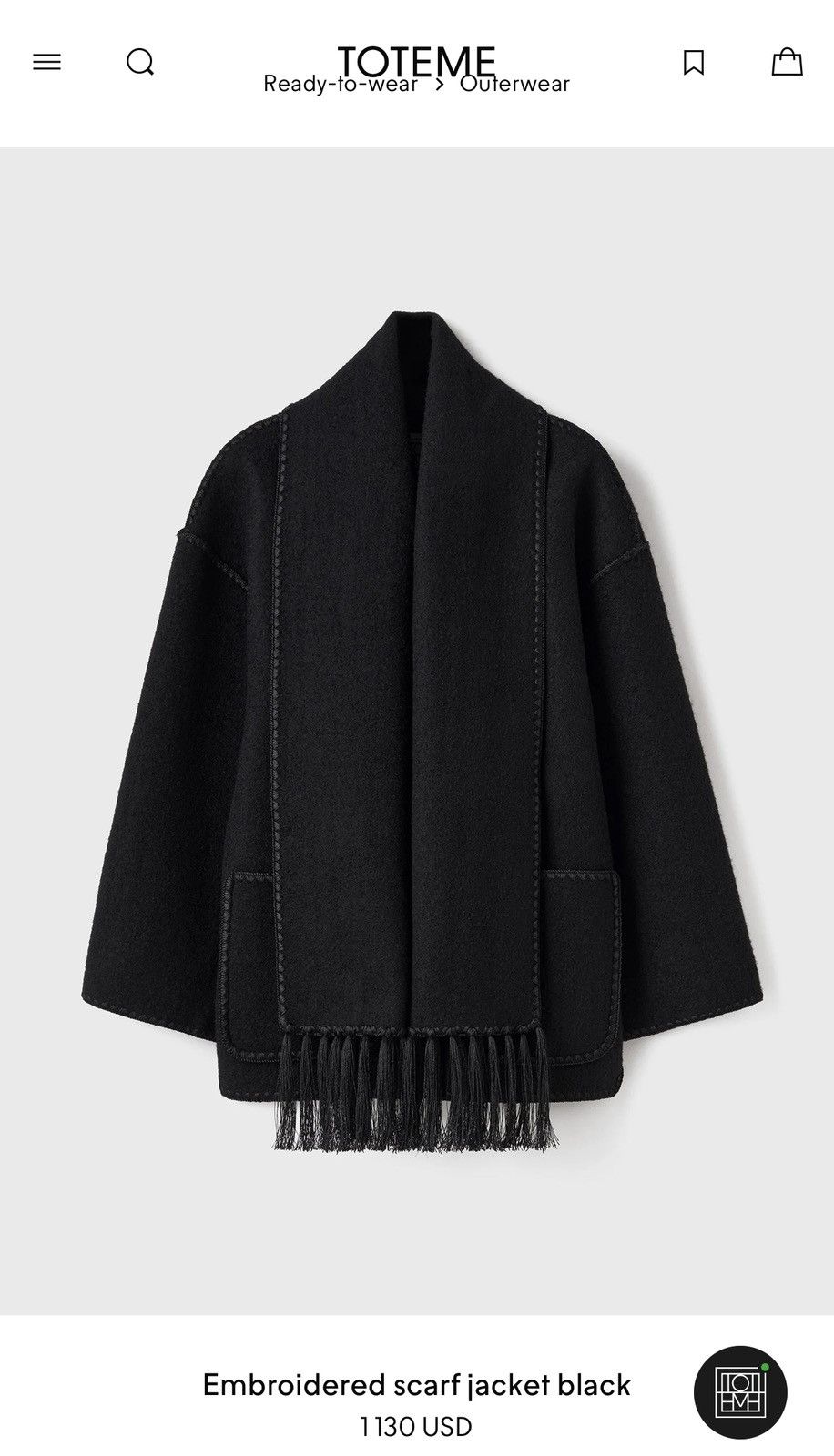 Designer × Toteme Toteme NWT avant garde wool blend embroidered scarf jacket Size XS / US 0-2 / IT 36-38 - 8 Thumbnail