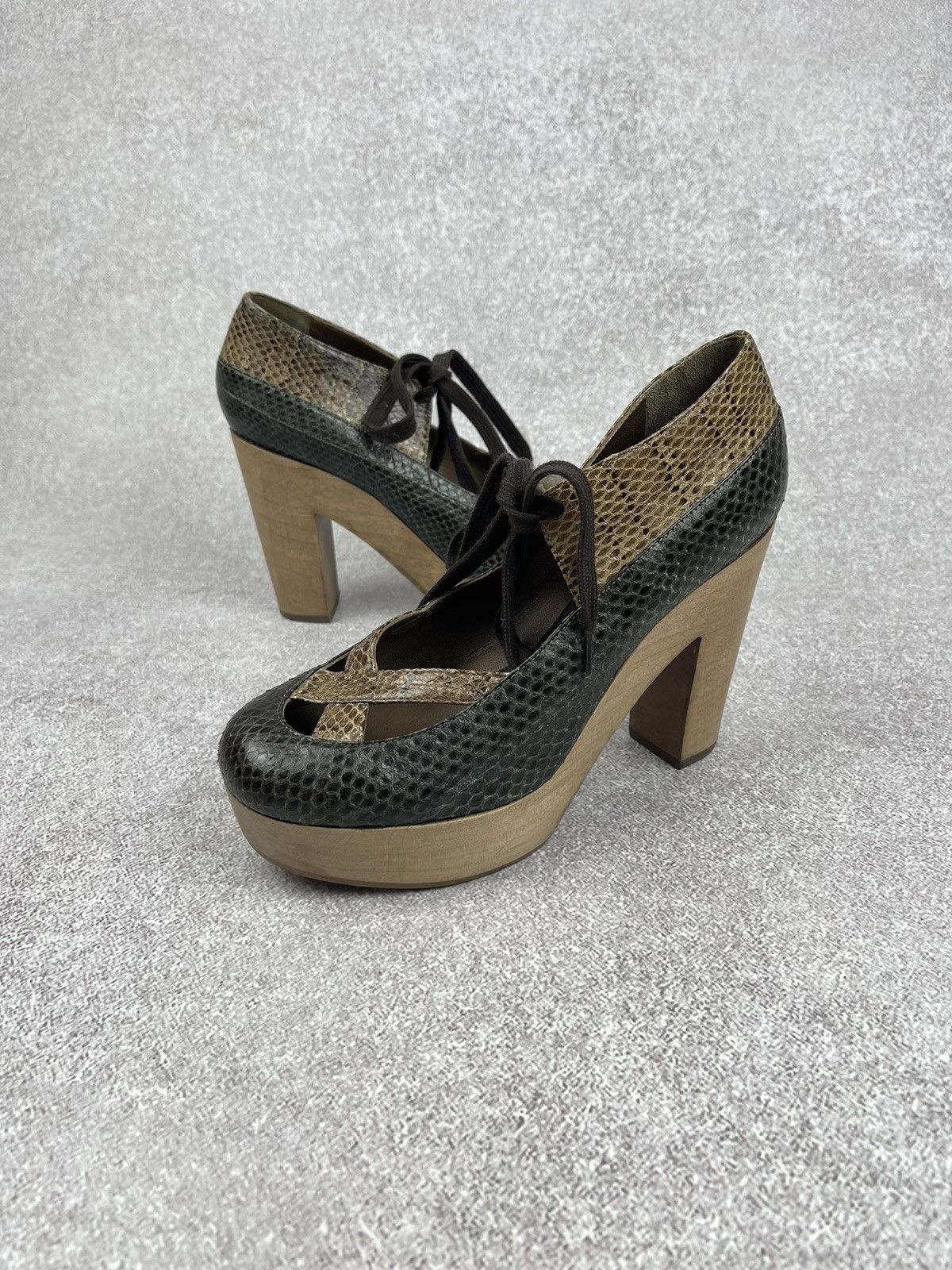 Marni Marni Brown Taupe Snakeskin Wooden Platform Size 37 Size US 7 / IT 37 - 7 Thumbnail