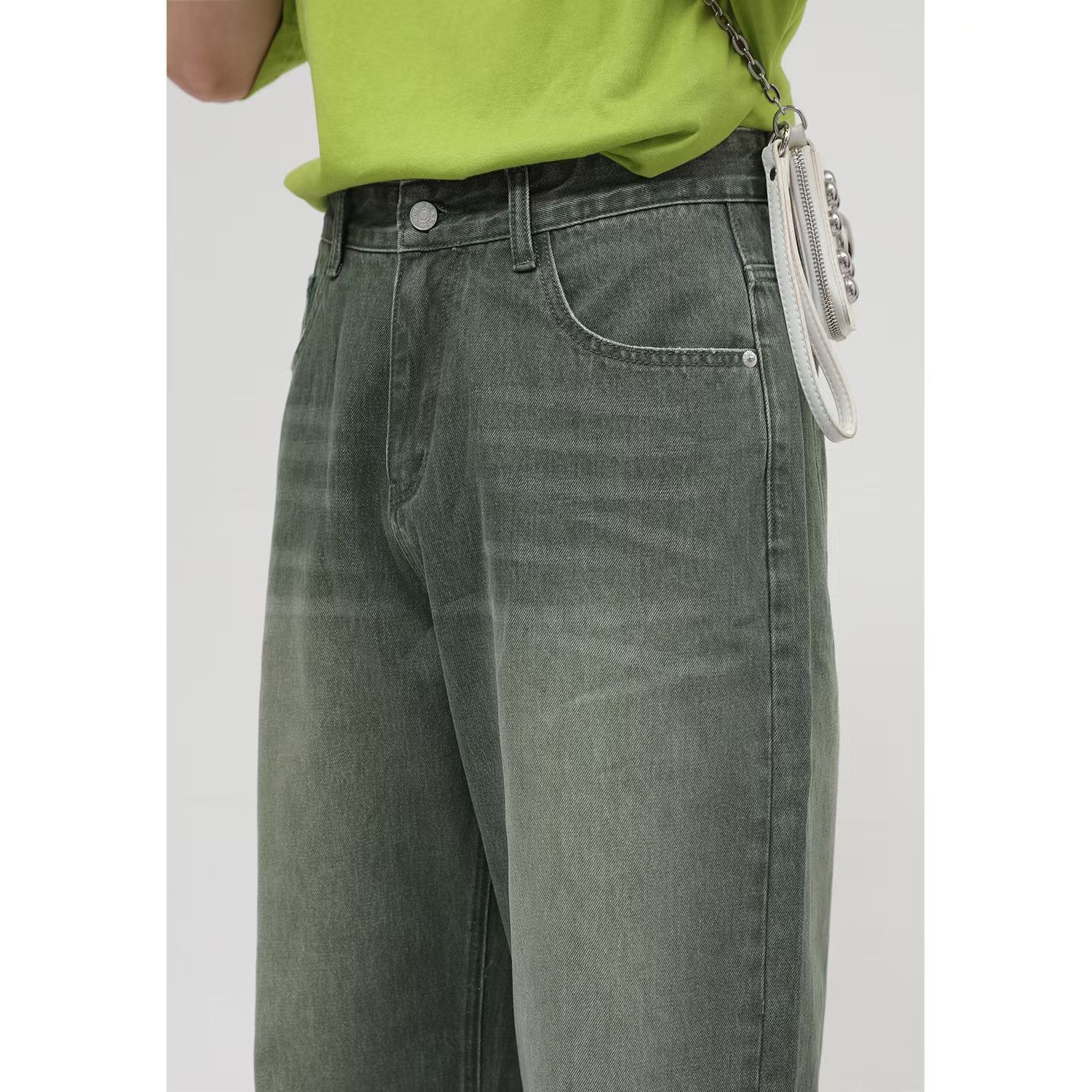 Japanese Brand Vintage Straight Leg Loose Washed Green Jeans Size US 32 / EU 48 - 4 Thumbnail