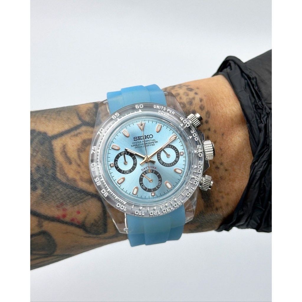Seiko Ice Blue Clear Plastic Custom Seiko Watch Quartz Chronograph Size ONE SIZE - 3 Thumbnail