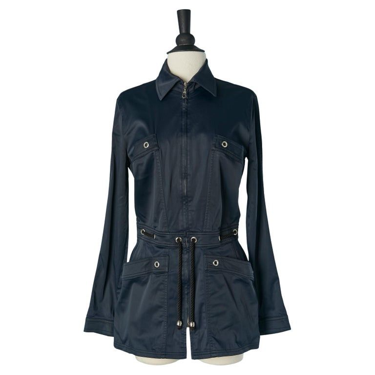 Thierry Mugler Thierry Mugler Vintage Blue Polyamide Trench Coat (M) Size M / US 6-8 / IT 42-44 - 2 Thumbnail
