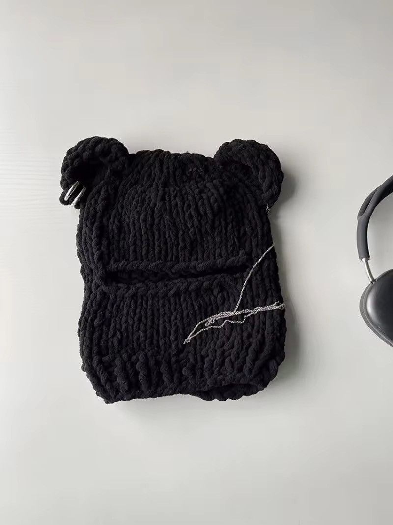 Japanese Brand Handmade Full Face Bear Ears Crochet Knitted Balaclava Hat Size ONE SIZE - 4 Thumbnail