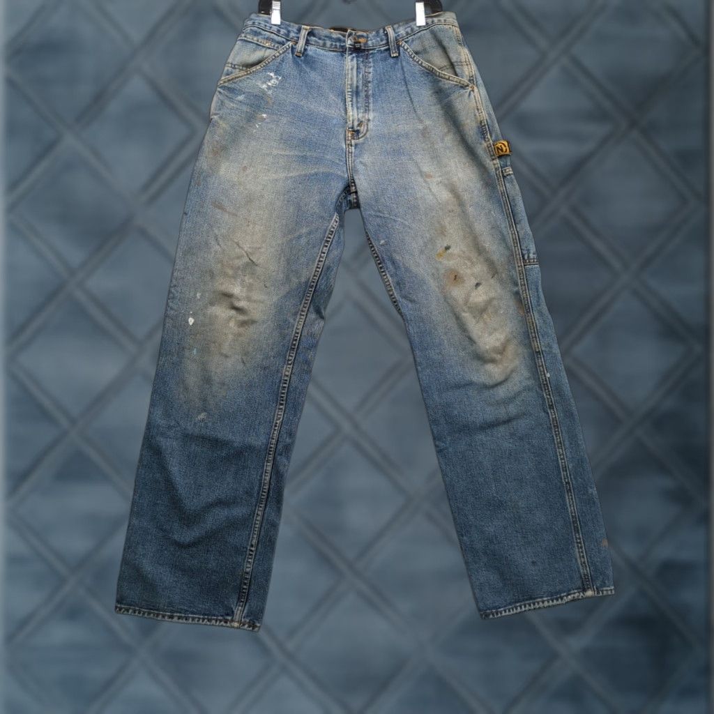 Nautica VINTAGE Nautica Jeans Mens 34x34 Denim Blue Distressed Carpenter Jeans Wide-Leg 90s Nautical Logo Mens Size US 34 / EU 50 - 1 Thumbnail