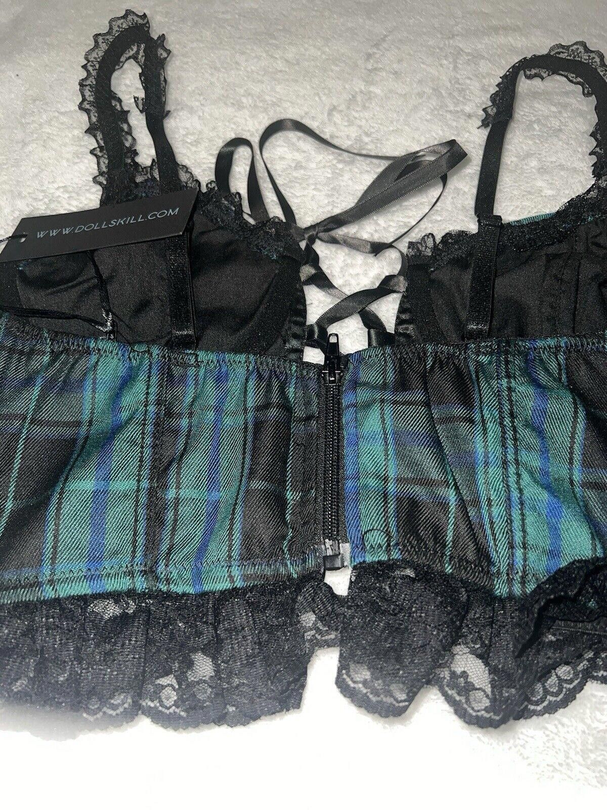 Designer M Green Plaid Punk Top Buckle Widow Goth Dolls Kill Crop Top Size M / US 6-8 / IT 42-44 - 4 Thumbnail