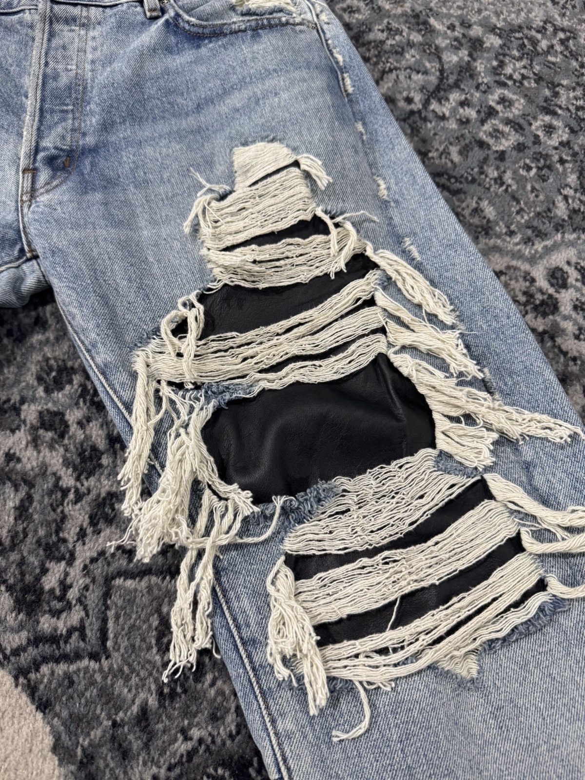 Gallery Dept. Gallery Dept. Flared Distressed Leather Paneled Denim Size US 33 - 2 Thumbnail