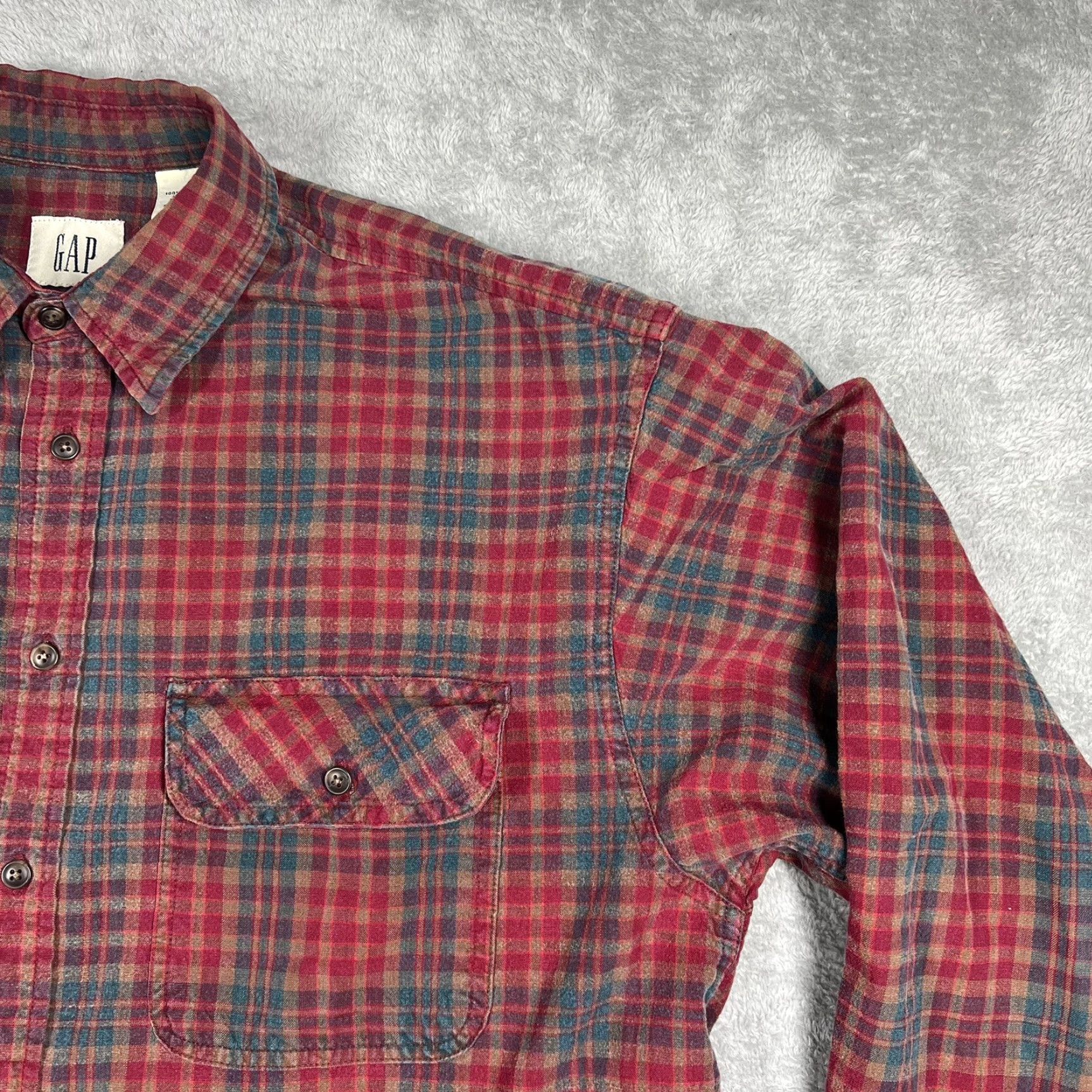Gap Gap Button-Up Shirt Mens L Long Sleeve Plaid Flannel Red Multicolor Pocket Casual Outdoor Fall Winter EUC Size US L / EU 52-54 / 3 - 4 Thumbnail