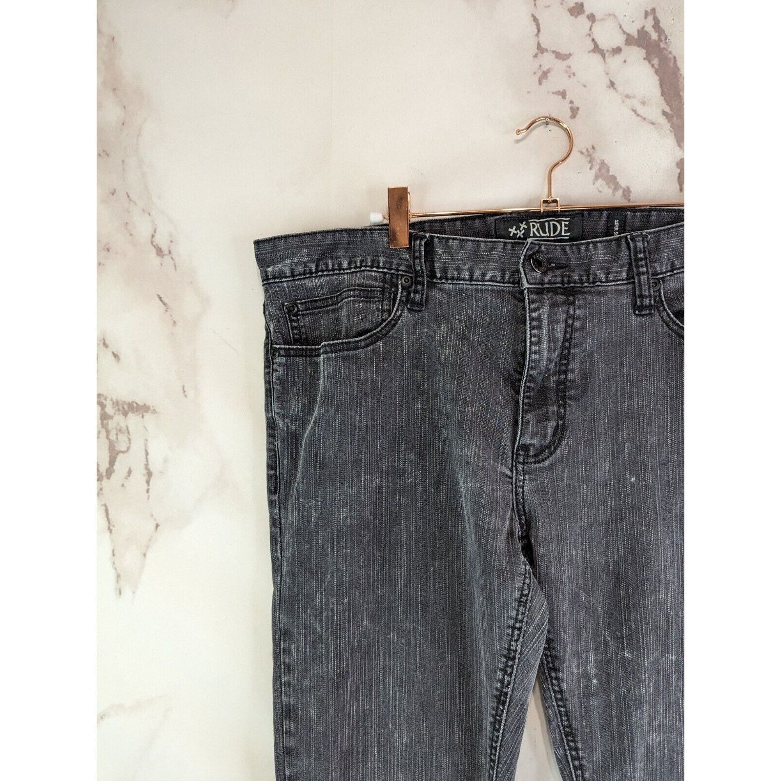 Rude Rude Jeans Mens 36 x 30 Gray Super Skinny Denim Acid Wash Size US 36 / EU 52 - 2 Thumbnail