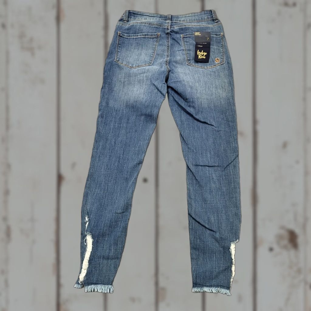 Vintage Indigo Rein Jeans Women 7/27 Denim Distressed High Rise Crop Slim Regular Blue 90s College City Vintage No Size 28" / US 6 / IT 42 - 1 Thumbnail