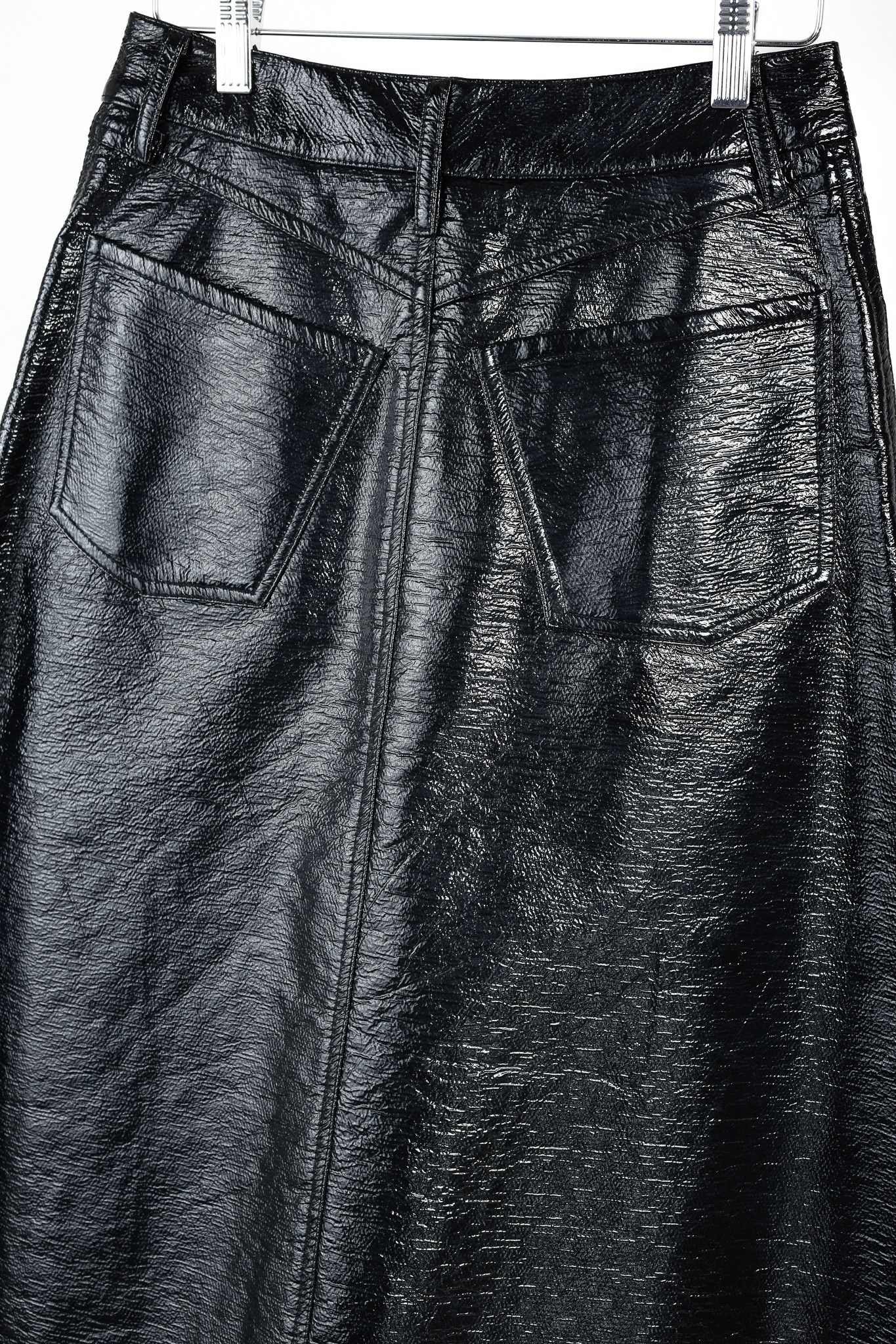 Designer Beaufille Latona Black Patent Faux-Leather Skirt Size 26" / US 2 / IT 38 - 6 Thumbnail