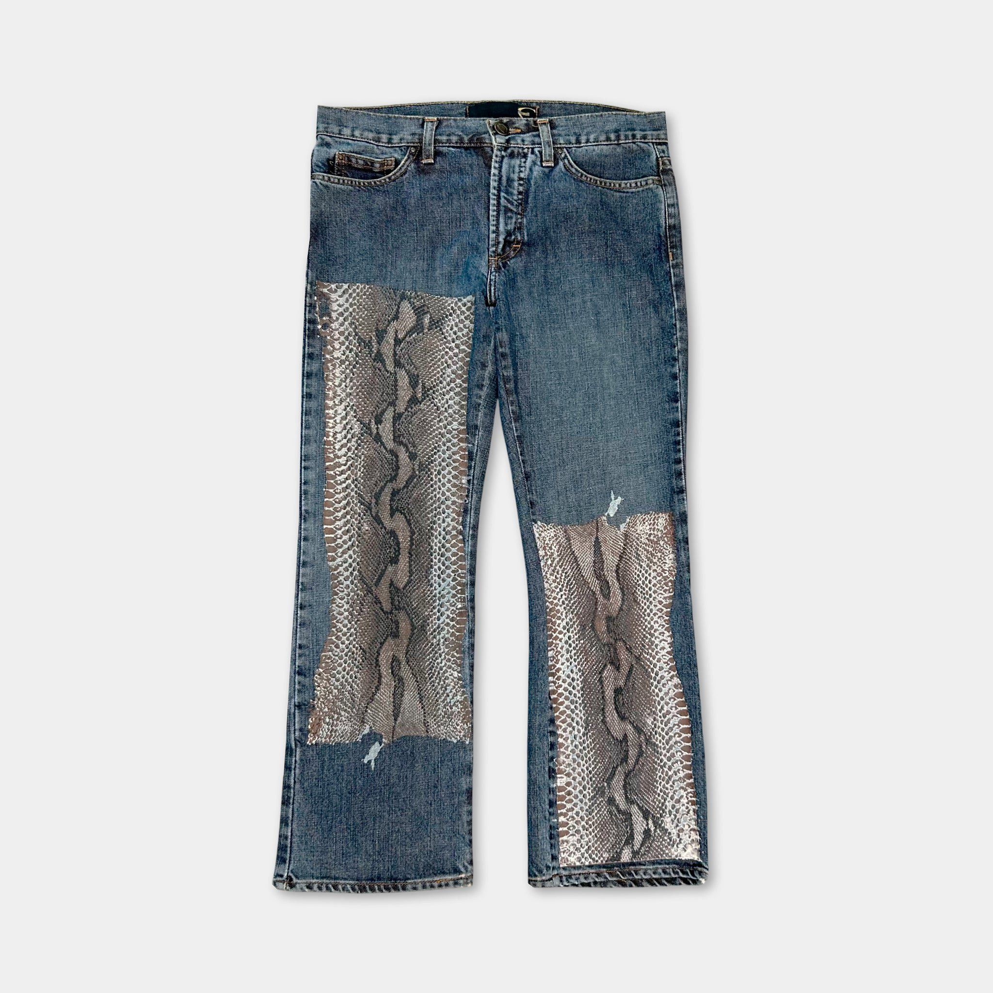 Roberto Cavalli Cavalli Snakeskin Pattern Denim Pants Size US 29 - 1 Thumbnail