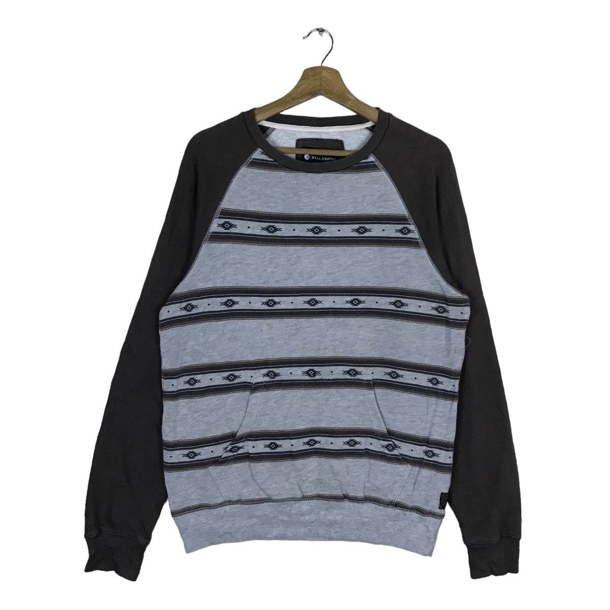 image of Vintage Billabong Two Tone Stripe Pullover Jumper Sweatshirt in Grey, Men's (Size Medium)