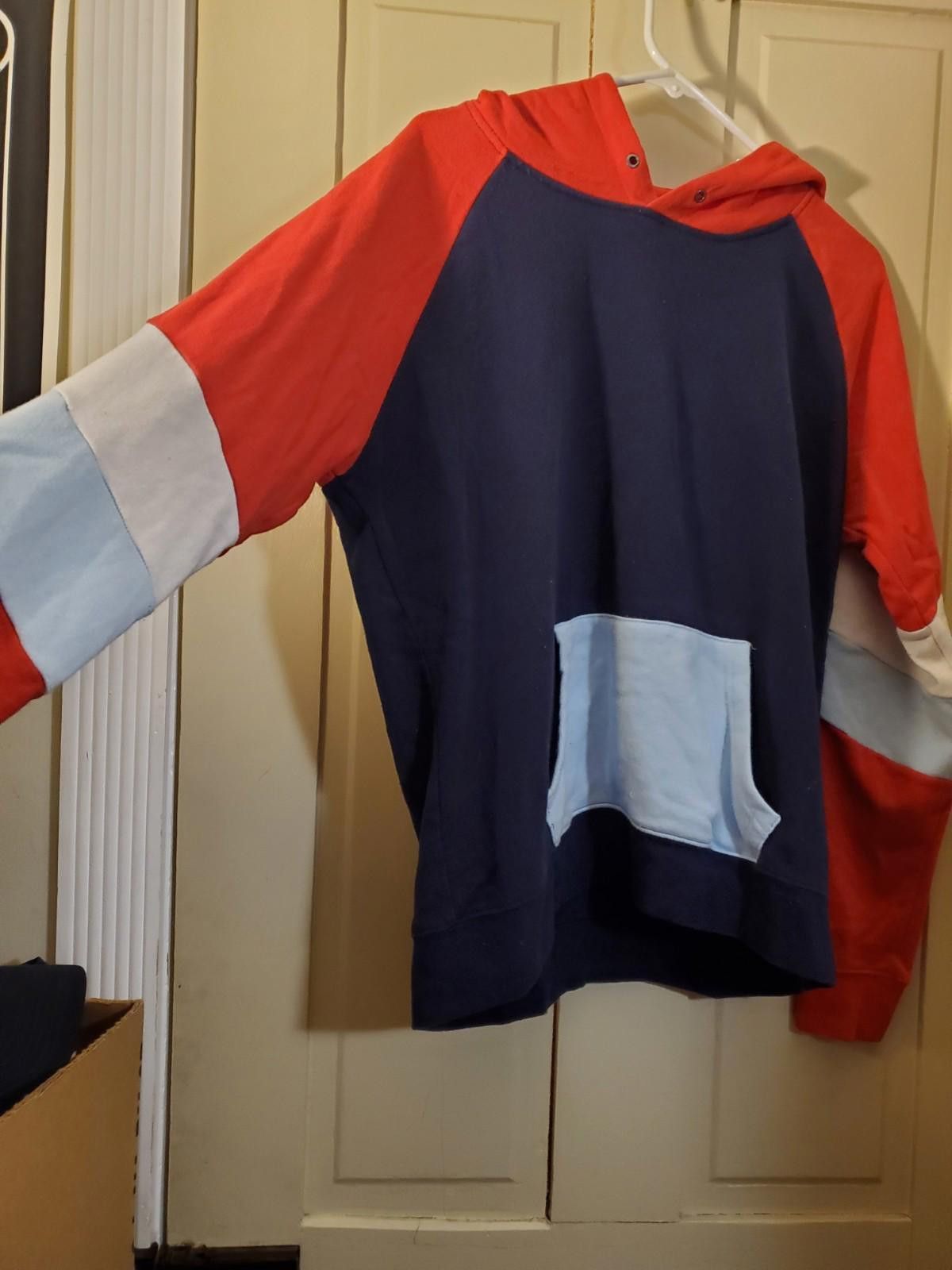 Designer ZINE W LS colorblock Hooded Sweatshirt L Red WHT Blu Size L / US 10 / IT 46 - 2 Thumbnail