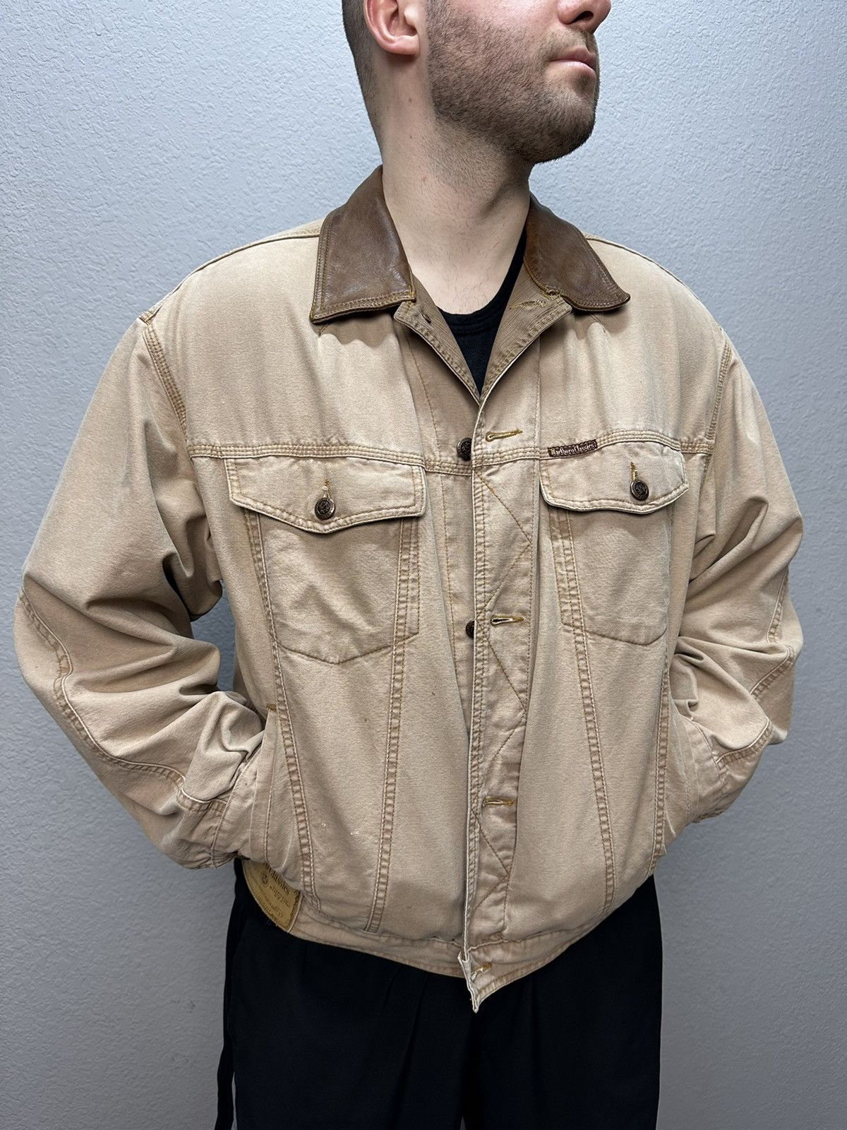 Vintage Vintage Marlboro Boxy Denim Jacket Beige Distressed Rare Size US XL / EU 56 / 4 - 1 Thumbnail
