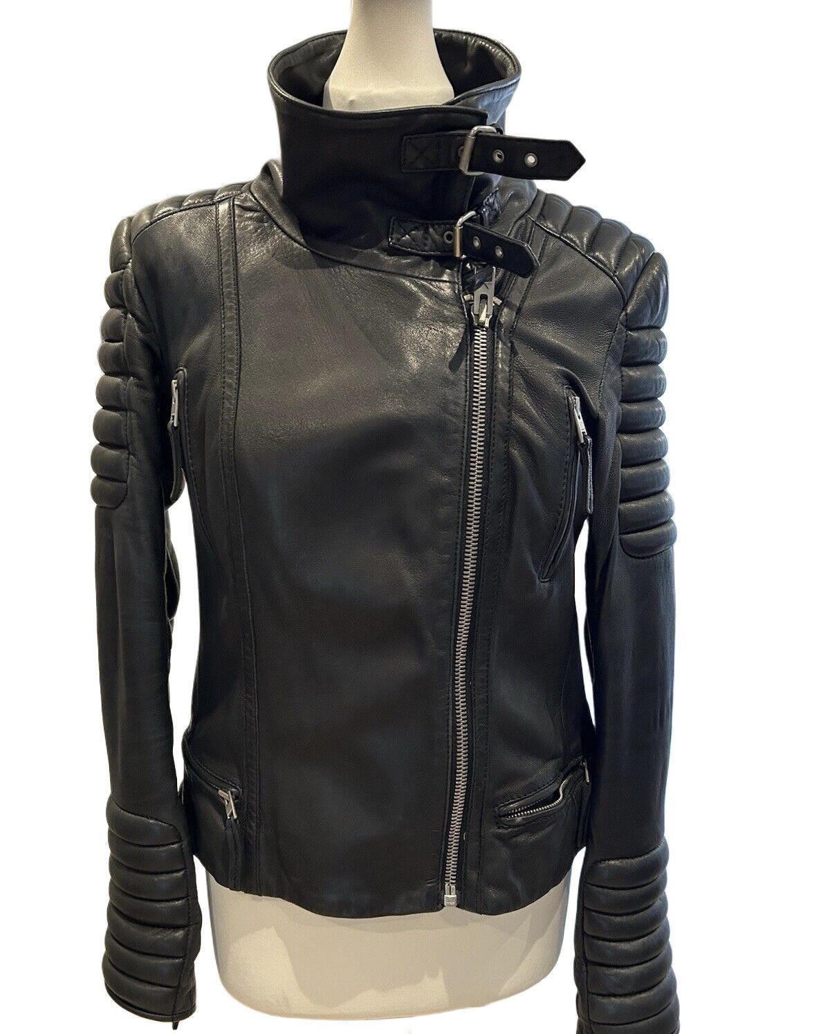 Allsaints AllSaints Women's Black Steine Leather Biker Jacket UK 8 Size S / US 4 / IT 40 - 3 Thumbnail