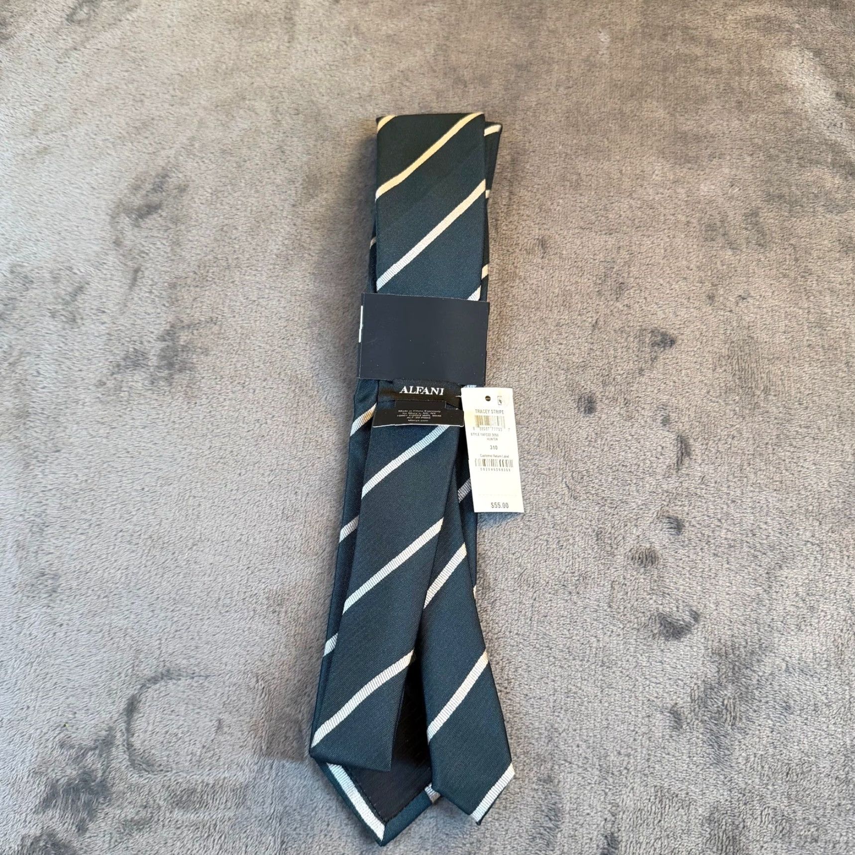 Alfani Alfani Tie Green White Stripe Alfatech Stain Resistant Polyester Mens NWT Size ONE SIZE - 4 Thumbnail