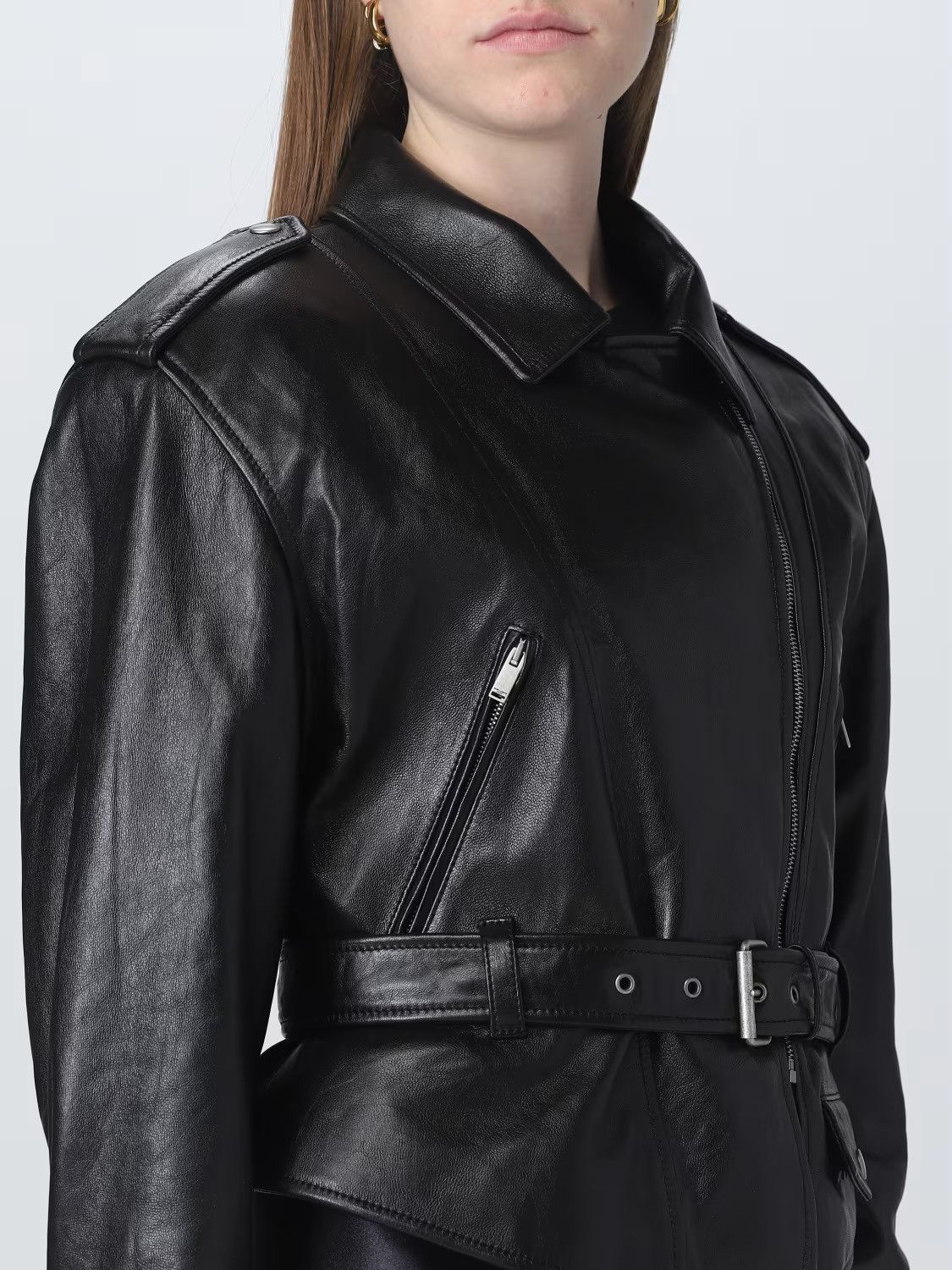 Saint Laurent Paris Saint Laurent Leather Belted Jacket in Lambskin Size XS / US 0-2 / IT 36-38 - 3 Thumbnail