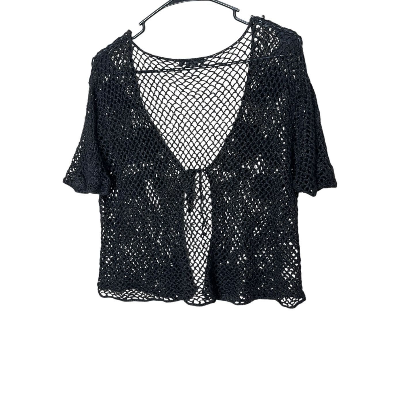 Other T & Company Black Crochet Cropped Tie Front Cardigan Size La Size L / US 10 / IT 46 - 8 Thumbnail
