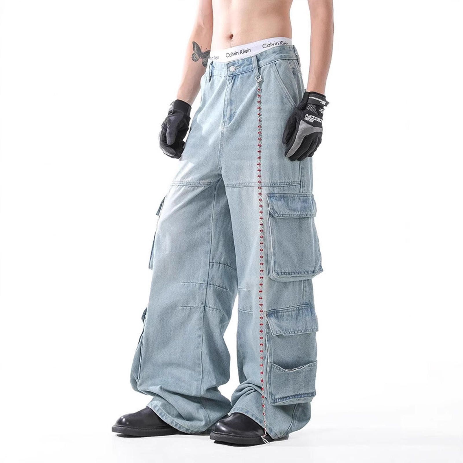 Vintage Light Blue Baggy Cargo Denim Jeans, Wide Leg Jeans Size US 32 / EU 48 - 1 Thumbnail