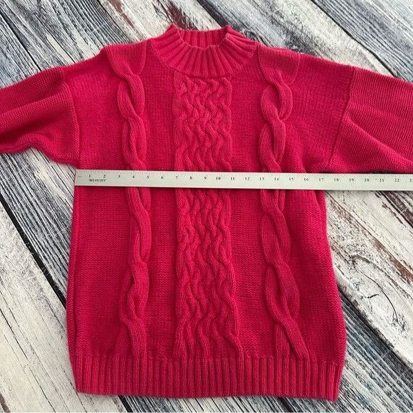 Vintage Vintage Women's Pink Oversized Cable Knit Sweater Size M / US 6-8 / IT 42-44 - 6 Thumbnail