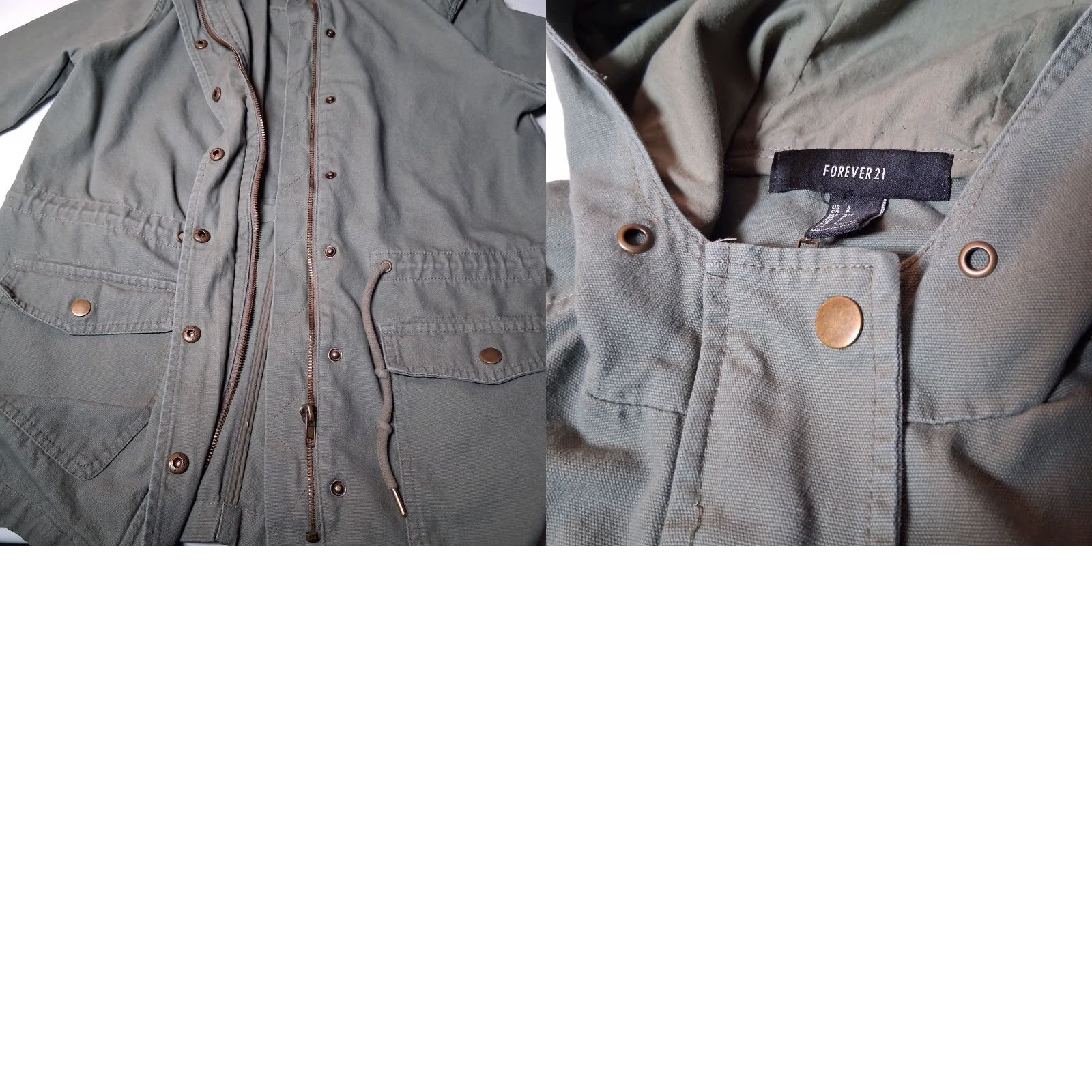 Forever 21 FOREVER 21 Utility Field Jacket Women S Army Green Lightweight Cargo Military Jacket with Pockets Hood Drawstring Waist Canvas Cotton Blend Size S / US 4 / IT 40 - 10 Thumbnail