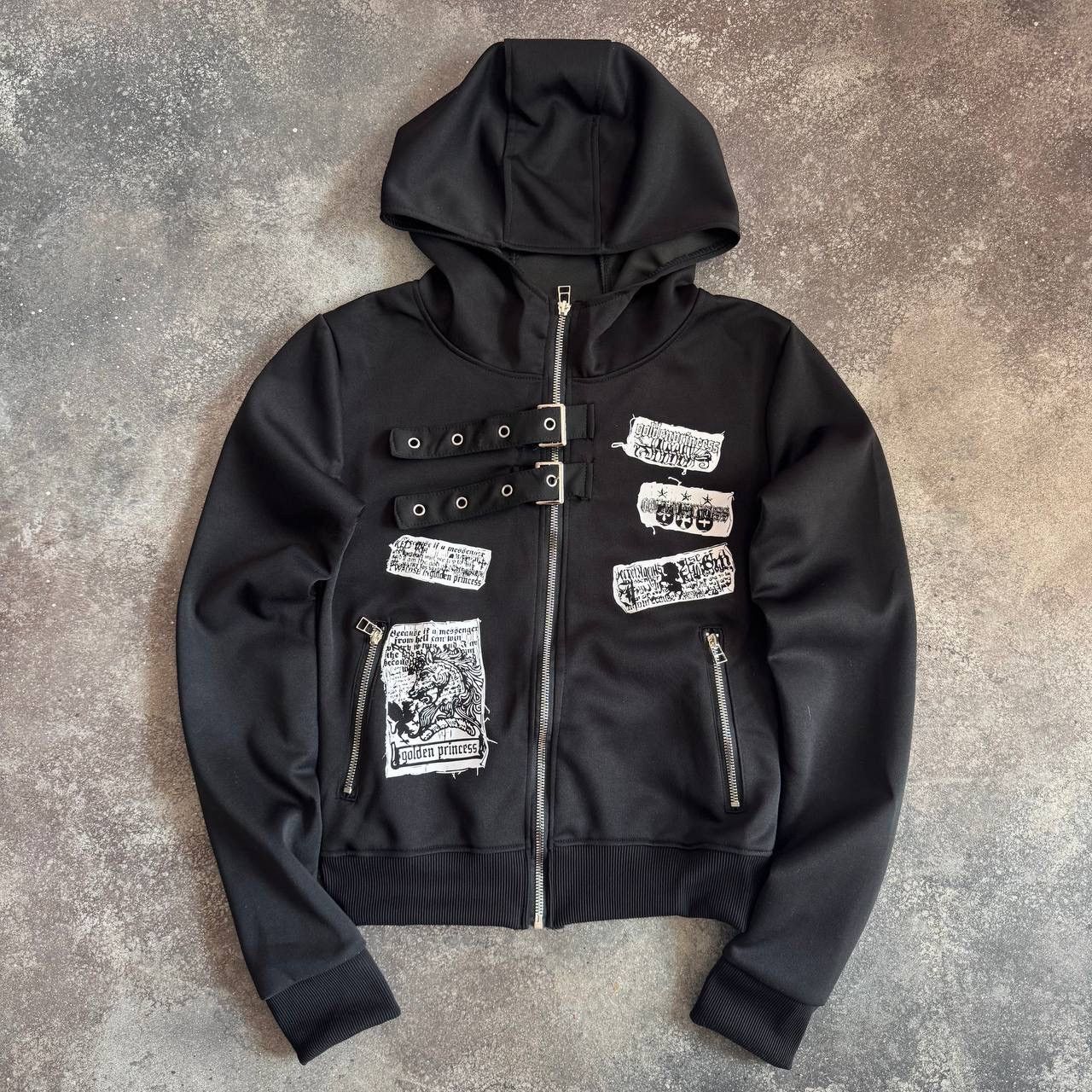 Other Opium Y2K Punk Rave Goth Patchwork + Bondage Zip Hoodie Size S / US 4 / IT 40 - 3 Thumbnail