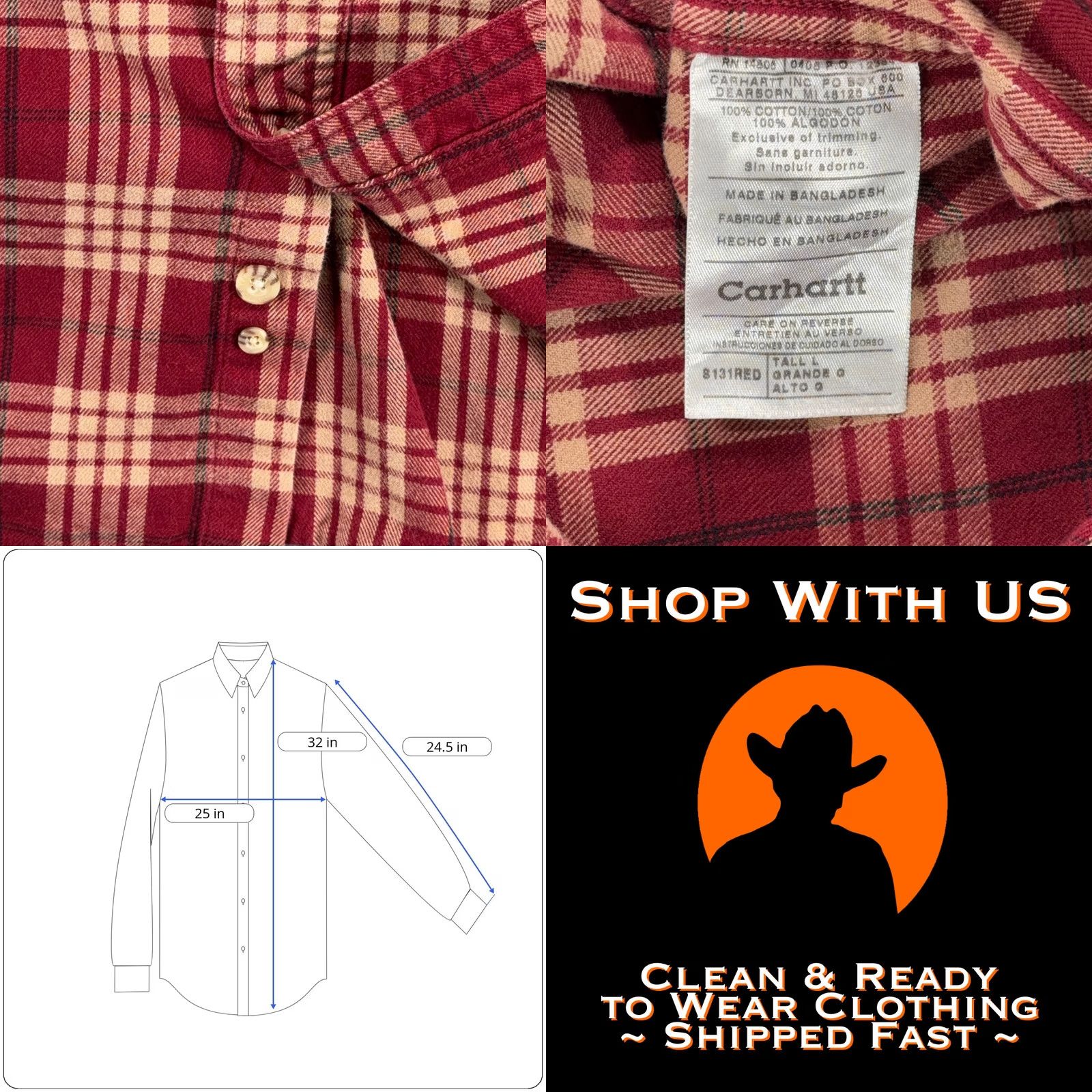 Carhartt VINTAGE Carhartt Shirt Mens Large Tall Red Plaid Flannel Button-Up Pocket Y2K Outdoor Workwear Size US L / EU 52-54 / 3 - 8 Thumbnail
