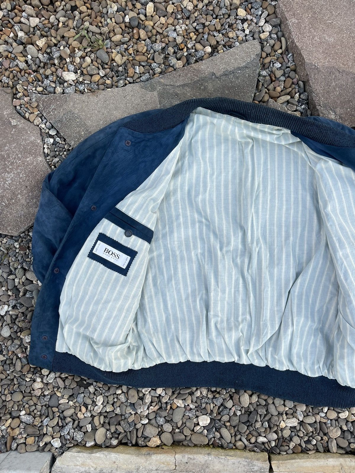 Hugo Boss × Vintage 90’s Boss Luxury navy suede bomber jacket vintage leather Size US L / EU 52-54 / 3 - 12 Thumbnail