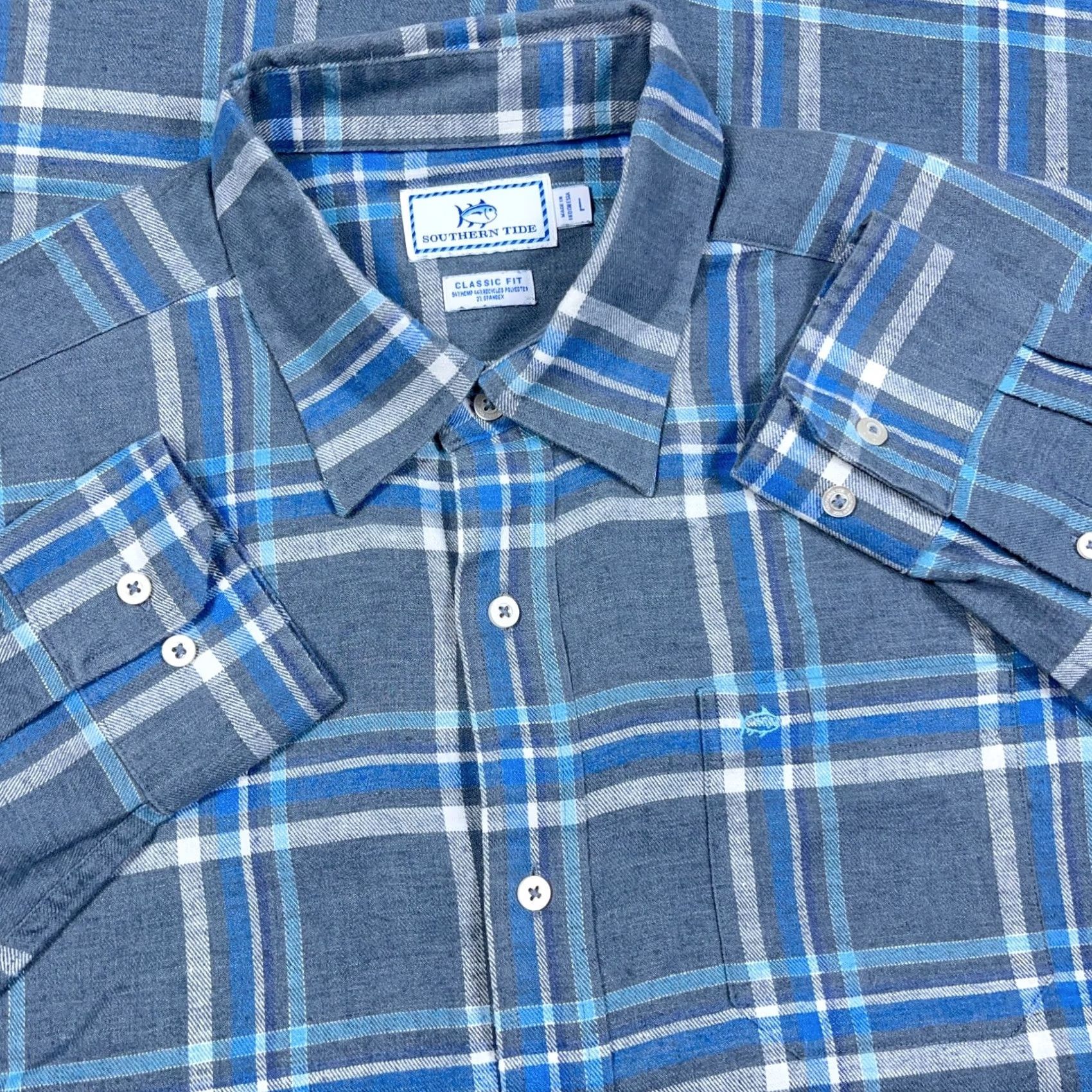 Southern Tide Southern Tide Shirt Mens L Blue Flannel Men Plaid Button Classic Fit Pocket Size US L / EU 52-54 / 3 - 2 Thumbnail