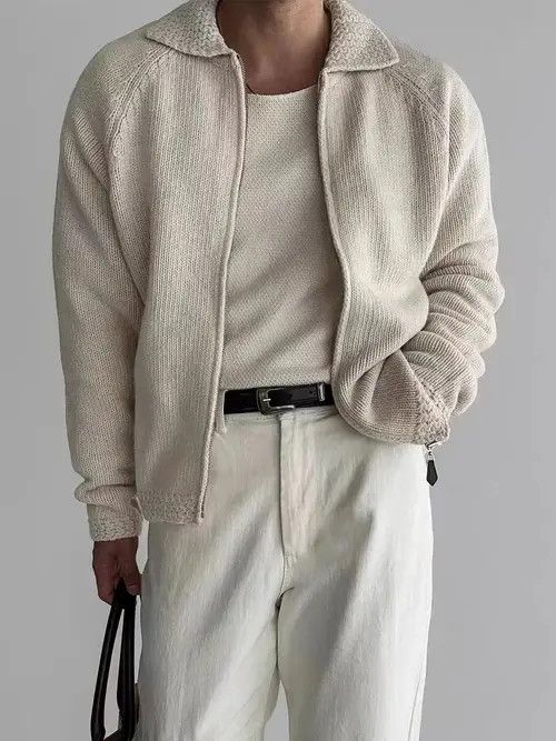Japanese Brand Vintage Beige L Casual Knit Sweater Lapel Jacket Coat Size US L / EU 52-54 / 3 - 7 Thumbnail