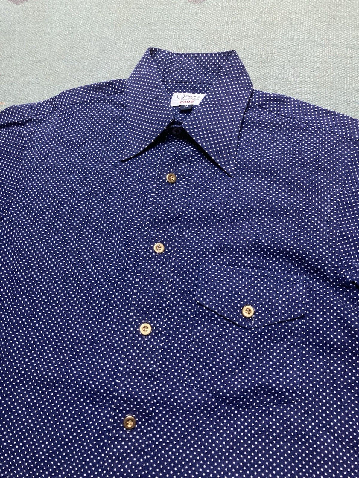Vintage Vintage 1970s button shirt polka dot indigo blue Enro medium Size US M / EU 48-50 / 2 - 2 Thumbnail