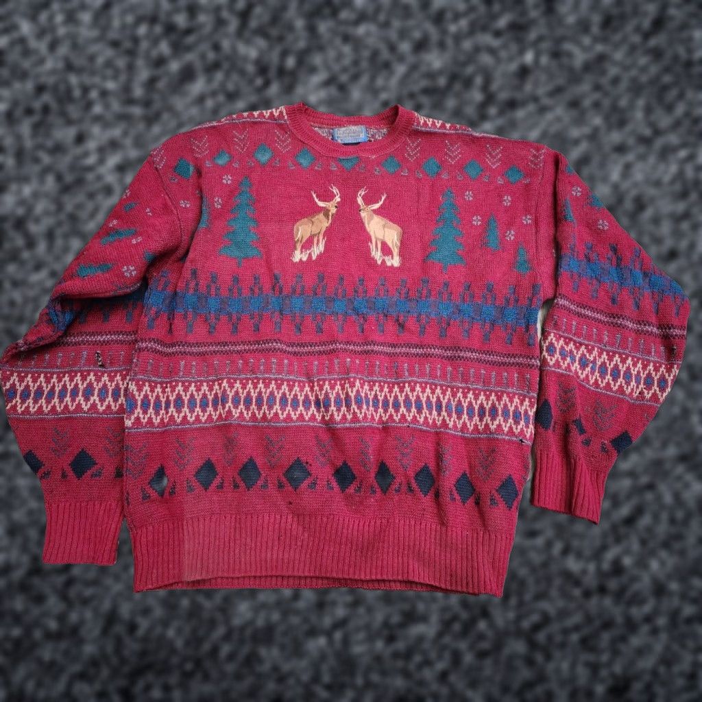 Pendleton VINTAGE Pendleton Deer Embroidered Wool Sweater Mens XL Red USA Made Size US XL / EU 56 / 4 - 1 Thumbnail