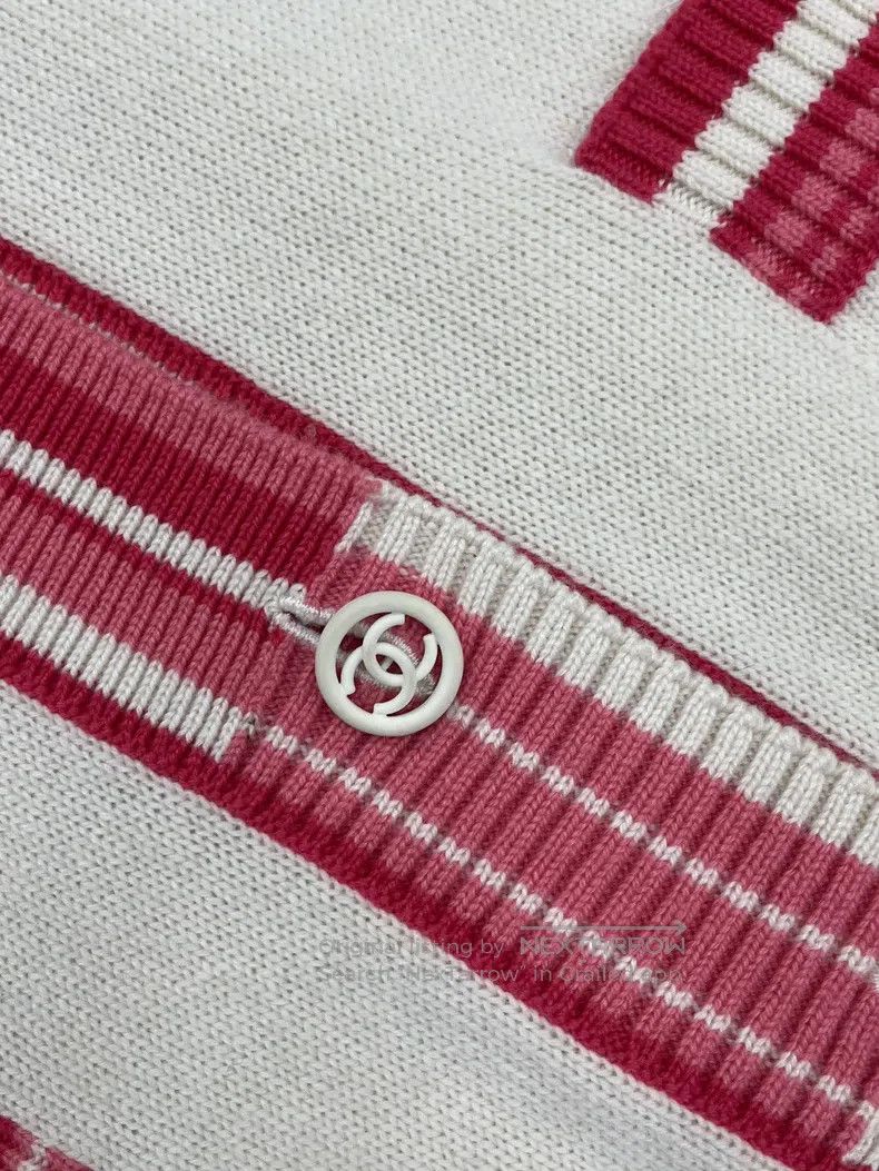 Chanel Chanel Pink and white color-blocked striped cashmere knitt Size XXS / US 00 / IT 34 - 4 Thumbnail