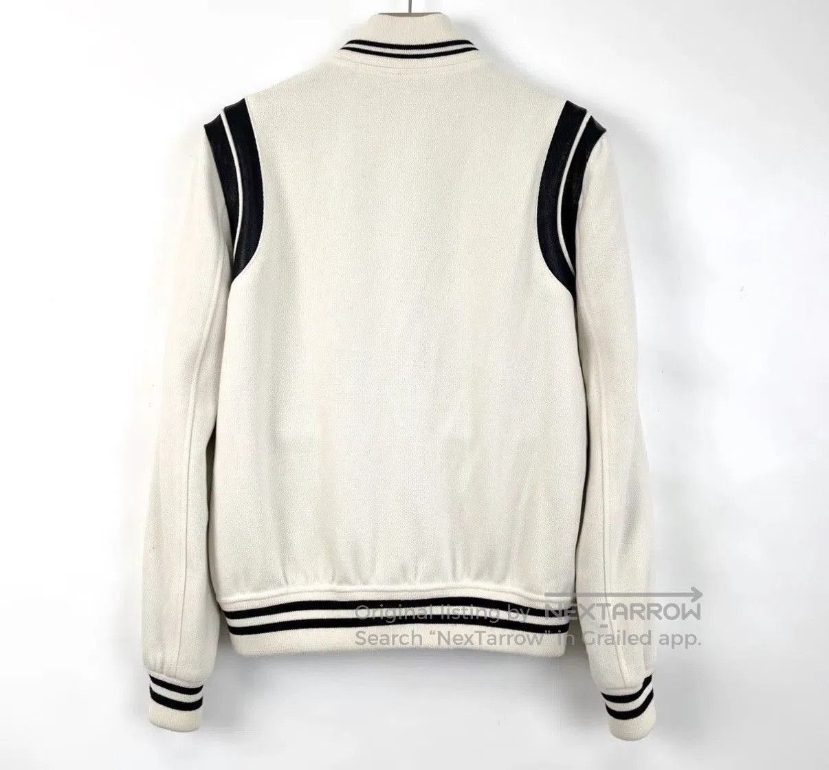 Saint Laurent Paris White Varsity Jacket with Black Accents. Size US M / EU 48-50 / 2 - 2 Thumbnail