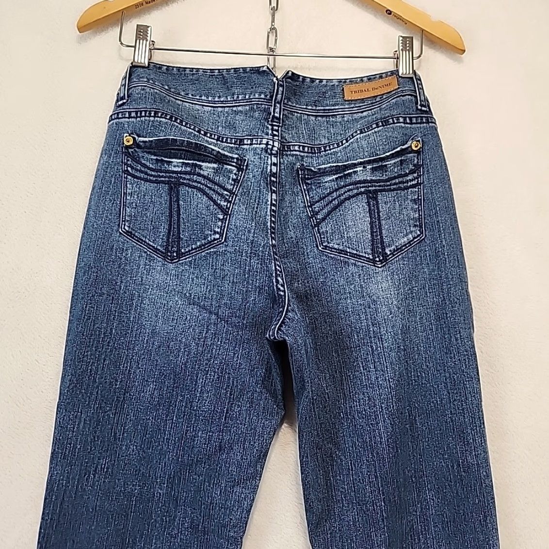 Denime VINTAGE Tribal DeNIME Jeans Womens 28/6 Camille Natural Waist Curvy Boot Leg Whisker Denim Blue 5-Pocket Stretch Regular 6 Womens Jeans Size 28" / US 6 / IT 42 - 7 Thumbnail