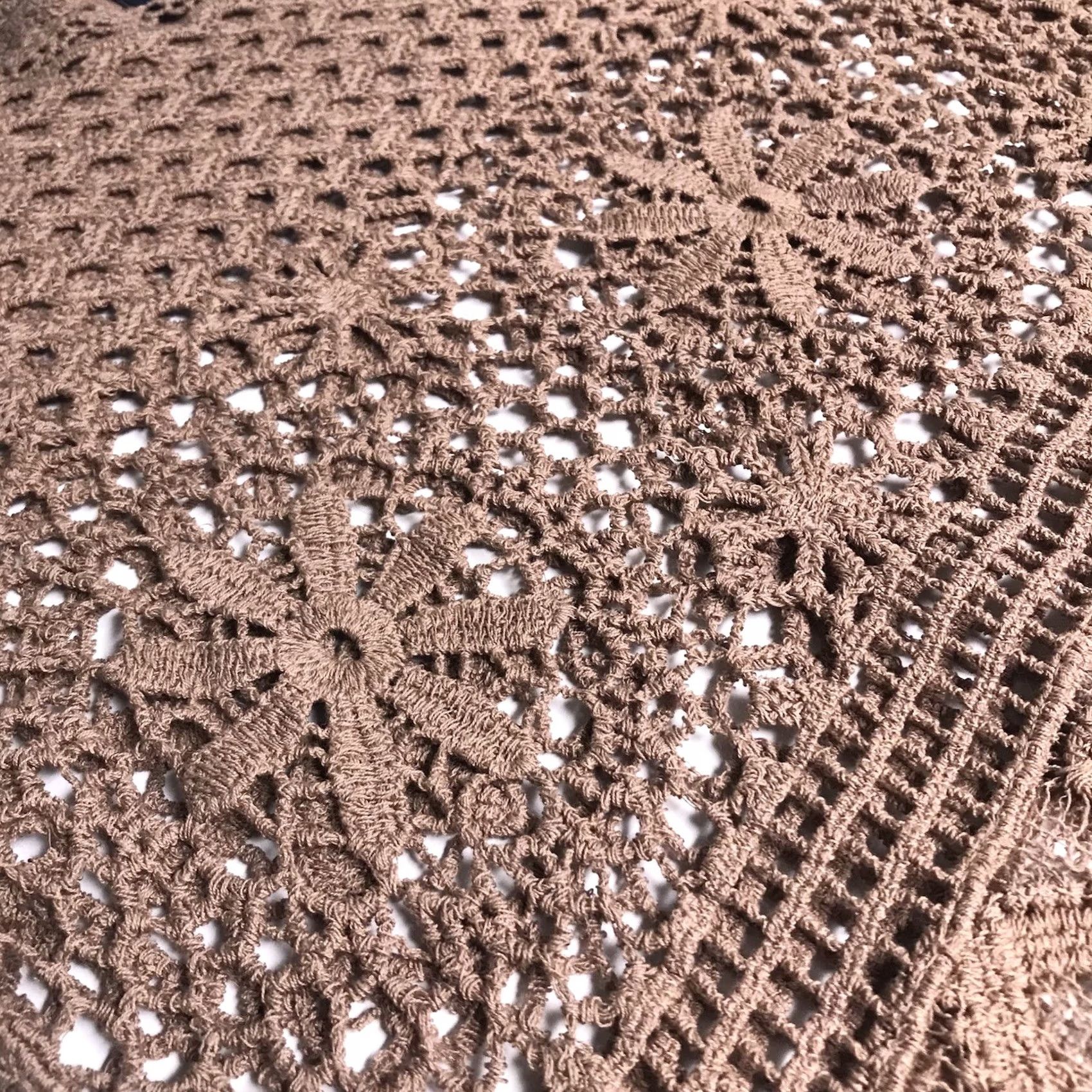 Vintage Buckle Daytrip Women Blouse 3/4 Sleeve Top M Chanterelle Open Weave Eyelash Crochet Lace Brown Scalloped Crochet Breathable Lightweight Casual Knit Size M / US 6-8 / IT 42-44 - 3 Thumbnail